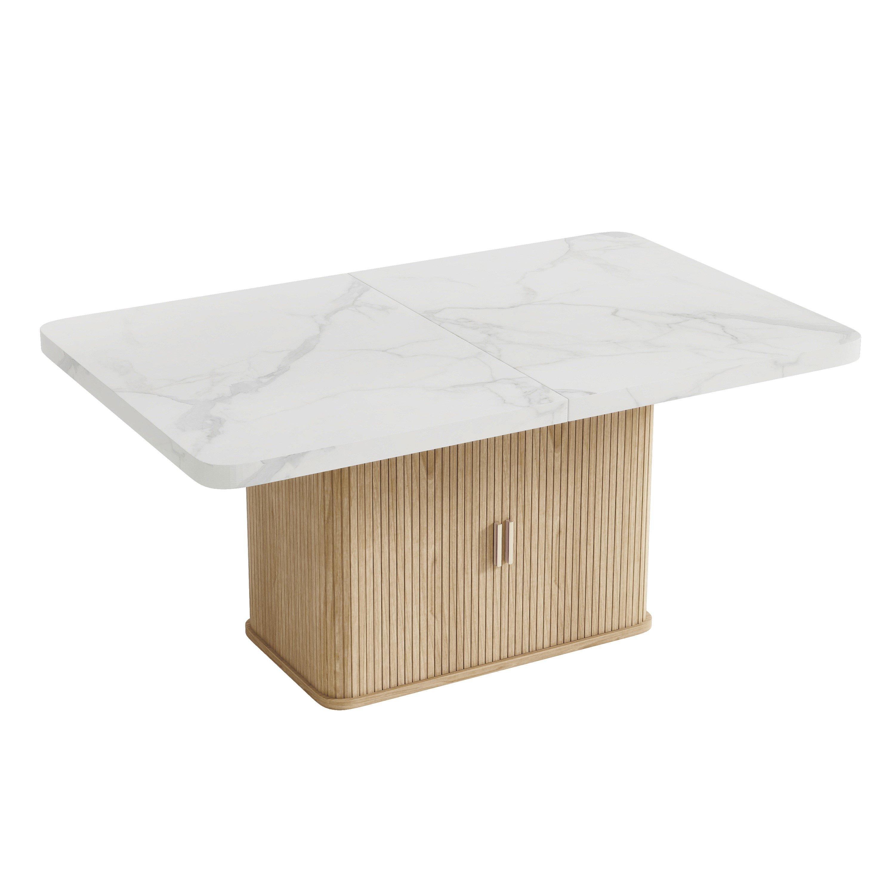Oak - Urban Meuble - Extendable Dining Table with Storage Cabinet - 11