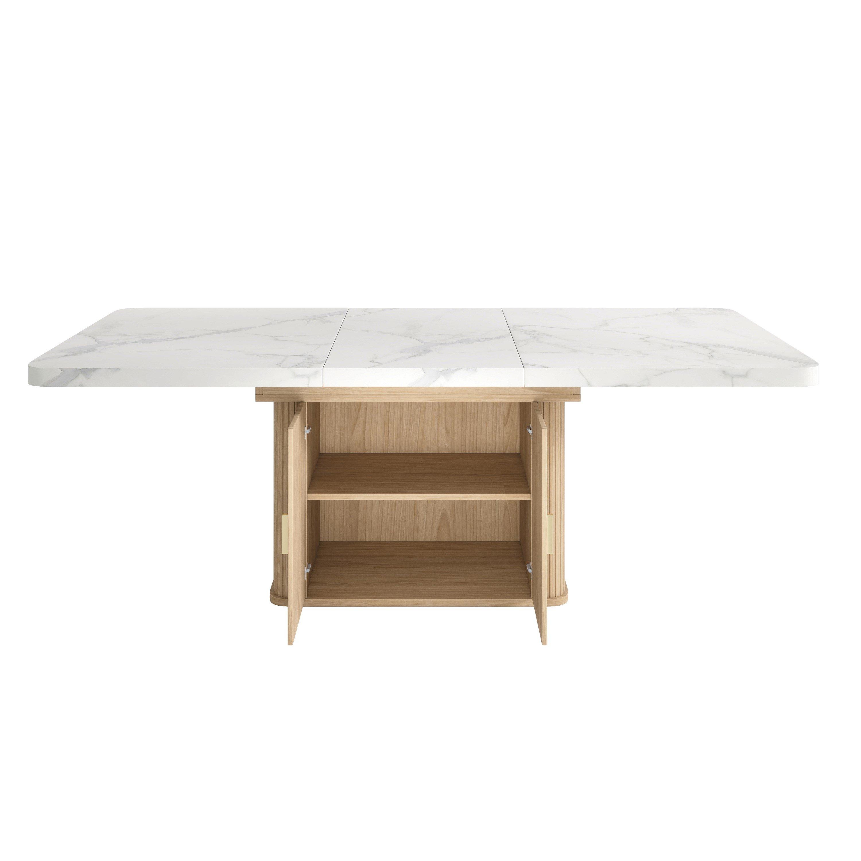 Oak - Urban Meuble - Extendable Dining Table with Storage Cabinet - 12