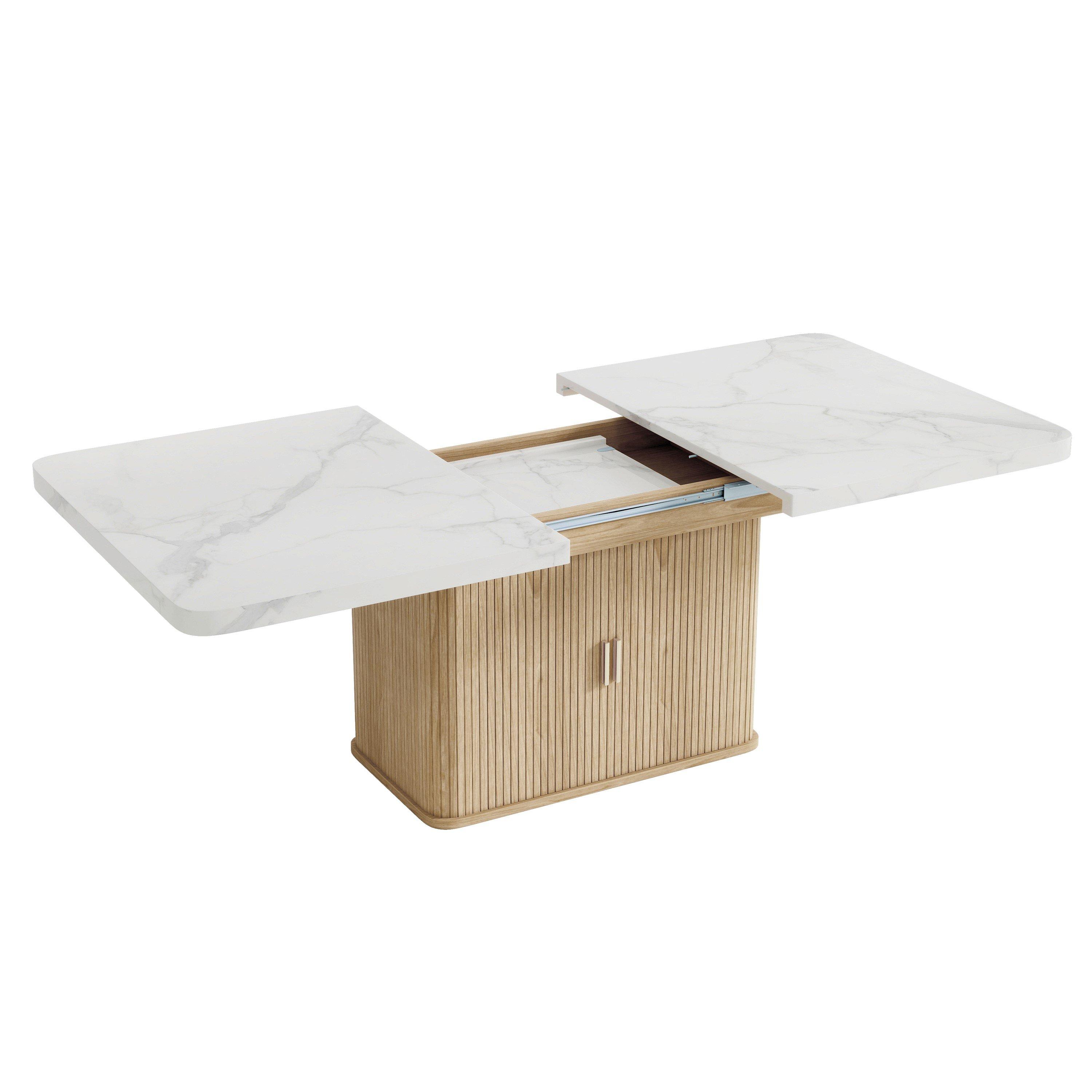 Oak - Urban Meuble - Extendable Dining Table with Storage Cabinet - 13