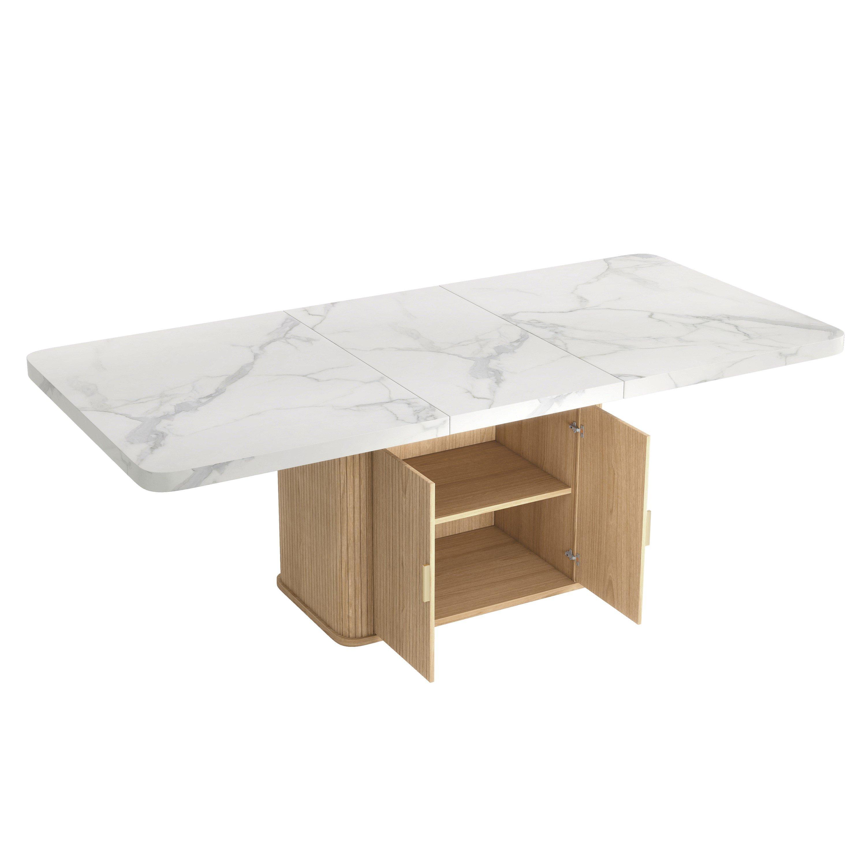 Oak - Urban Meuble - Extendable Dining Table with Storage Cabinet - 14
