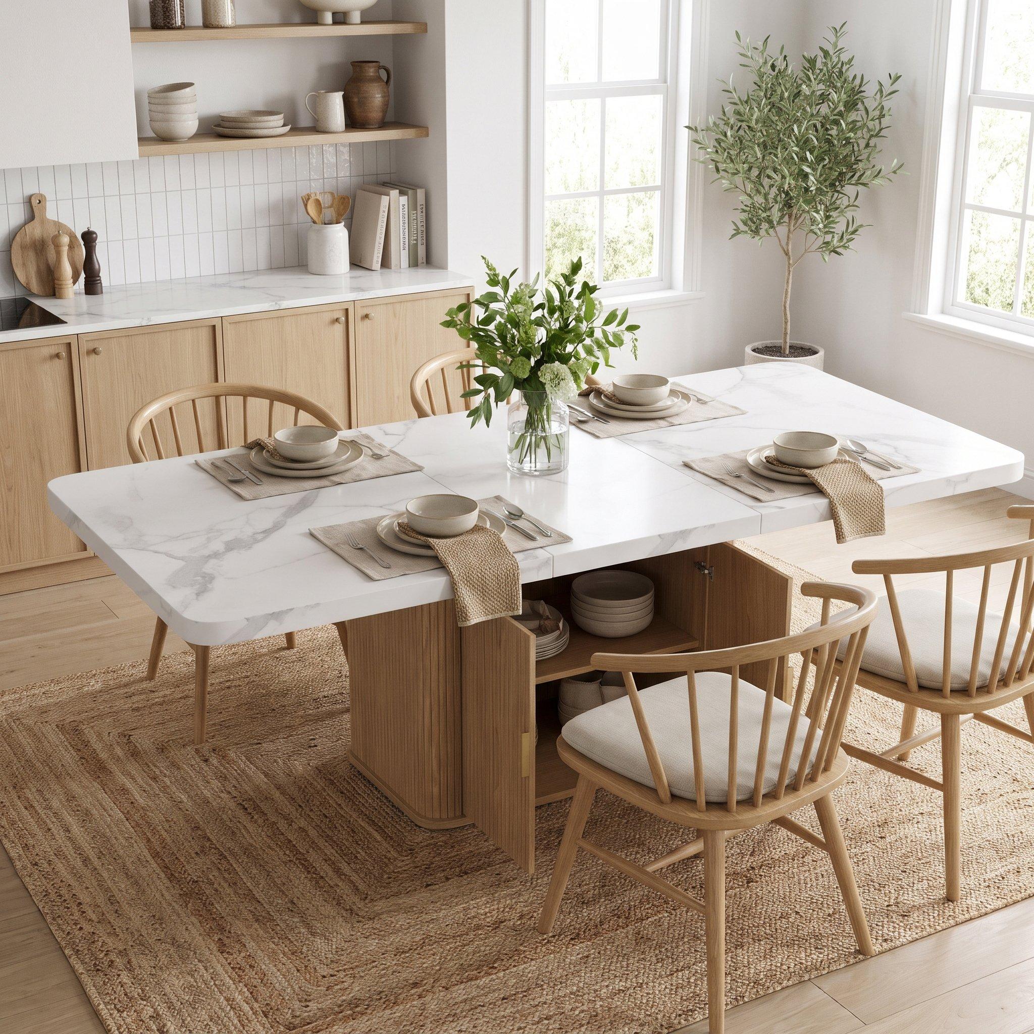 Oak - Urban Meuble - Extendable Dining Table with Storage Cabinet - 4