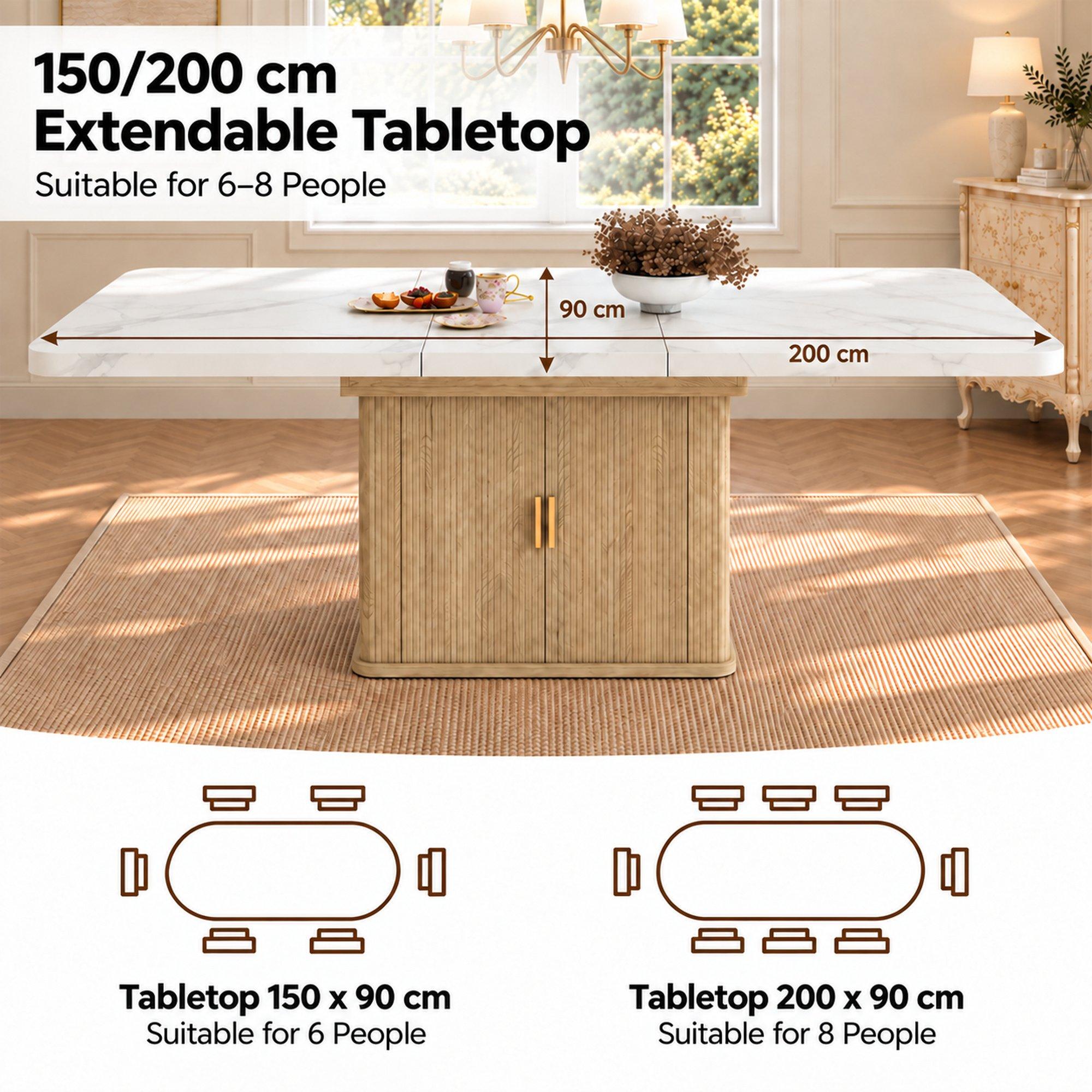 Oak - Urban Meuble - Extendable Dining Table with Storage Cabinet - 7