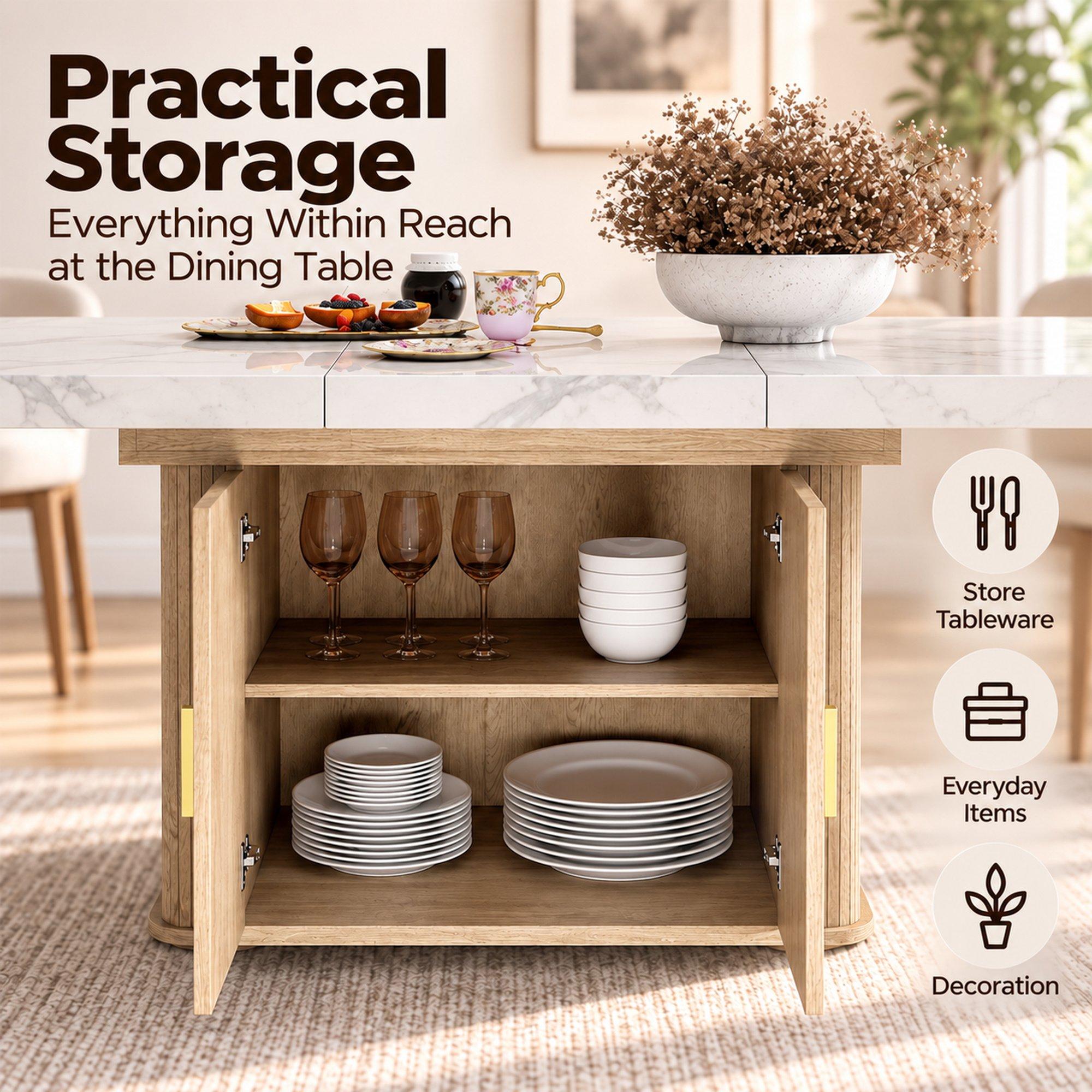 Oak - Urban Meuble - Extendable Dining Table with Storage Cabinet - 8