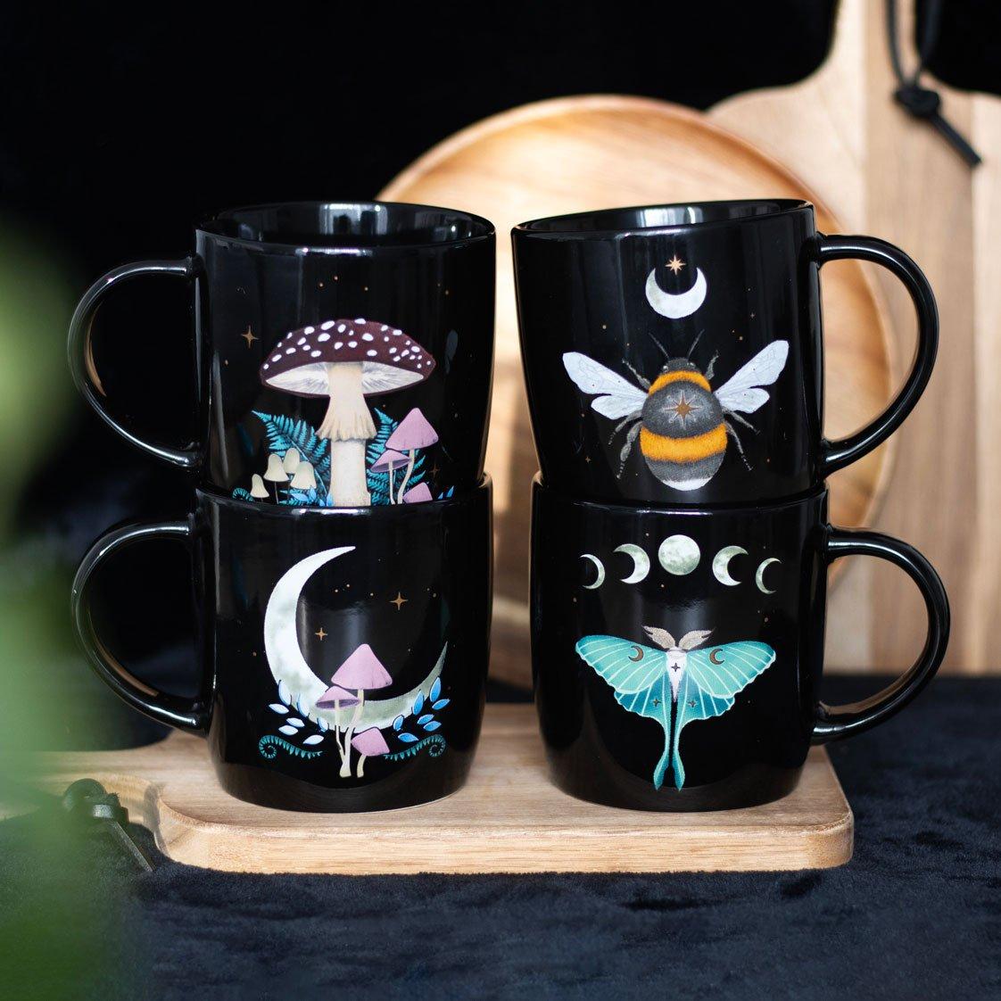 Something Different  Set Of 4 Dark Forest Mugs - Black