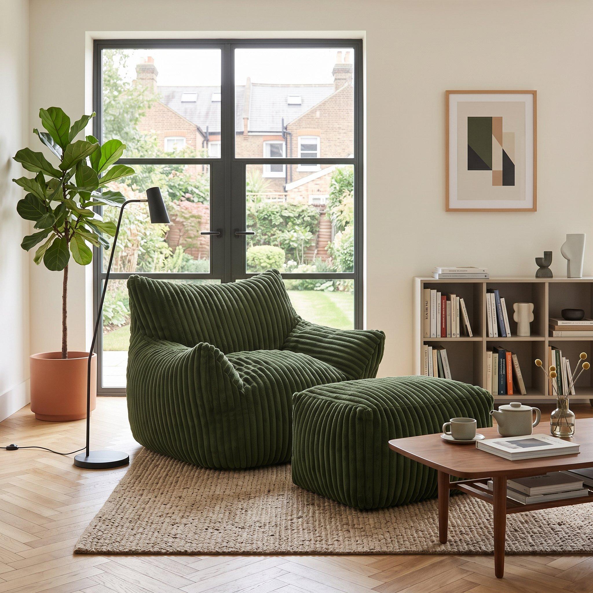 Urban Meuble Corduroy Bean Bag Chair with Footrest