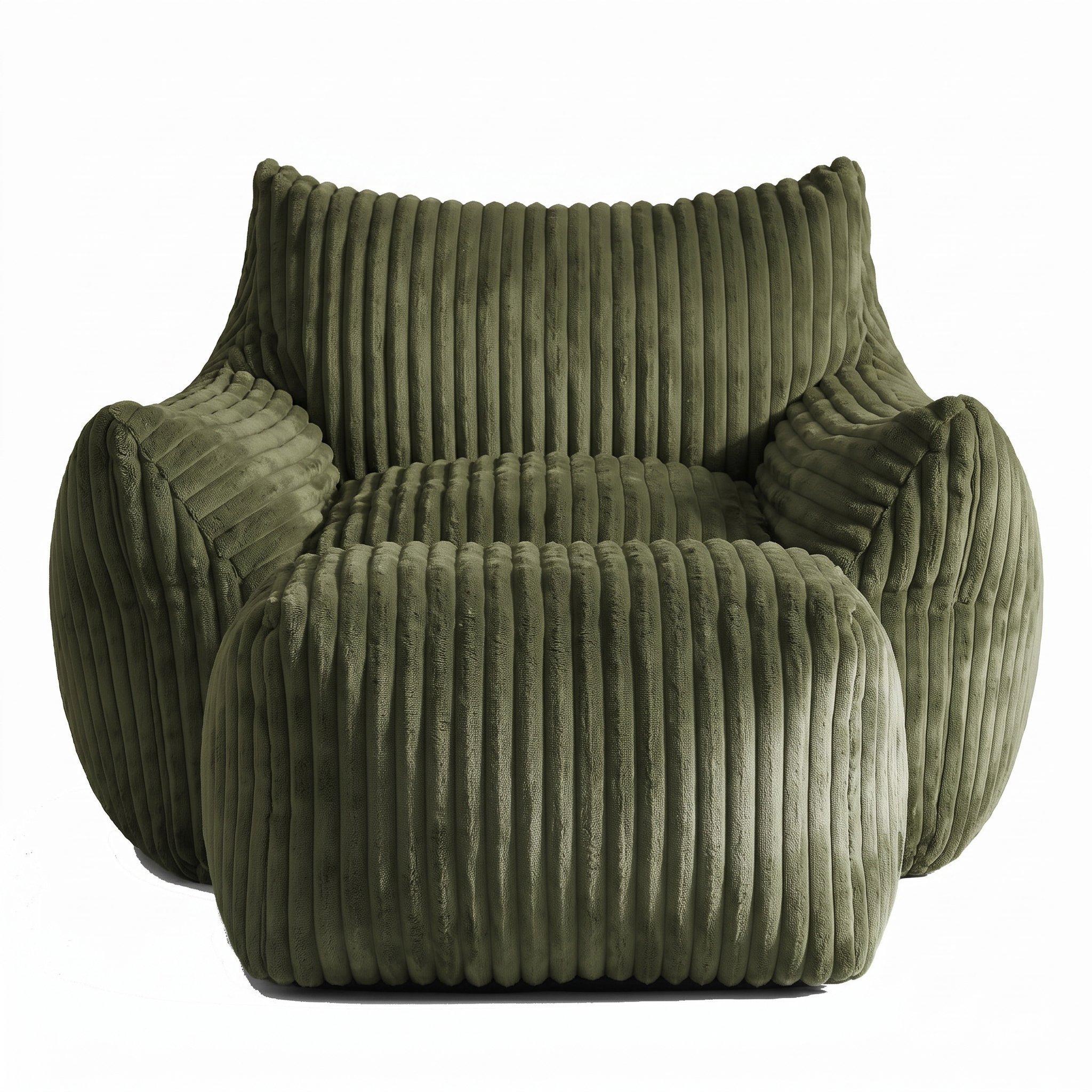 Green - Urban Meuble - Corduroy Bean Bag Chair with Footrest - 10