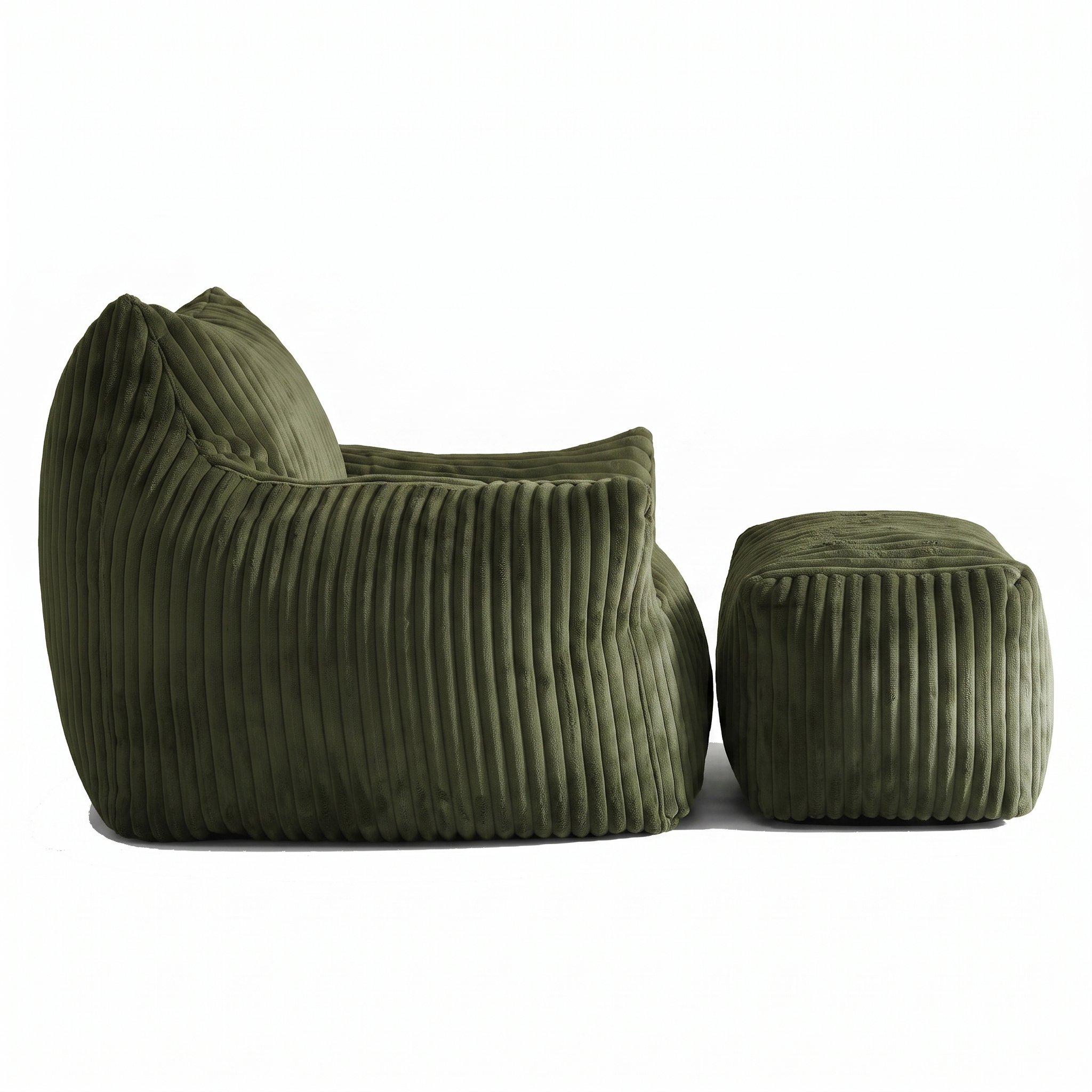 Green - Urban Meuble - Corduroy Bean Bag Chair with Footrest - 11