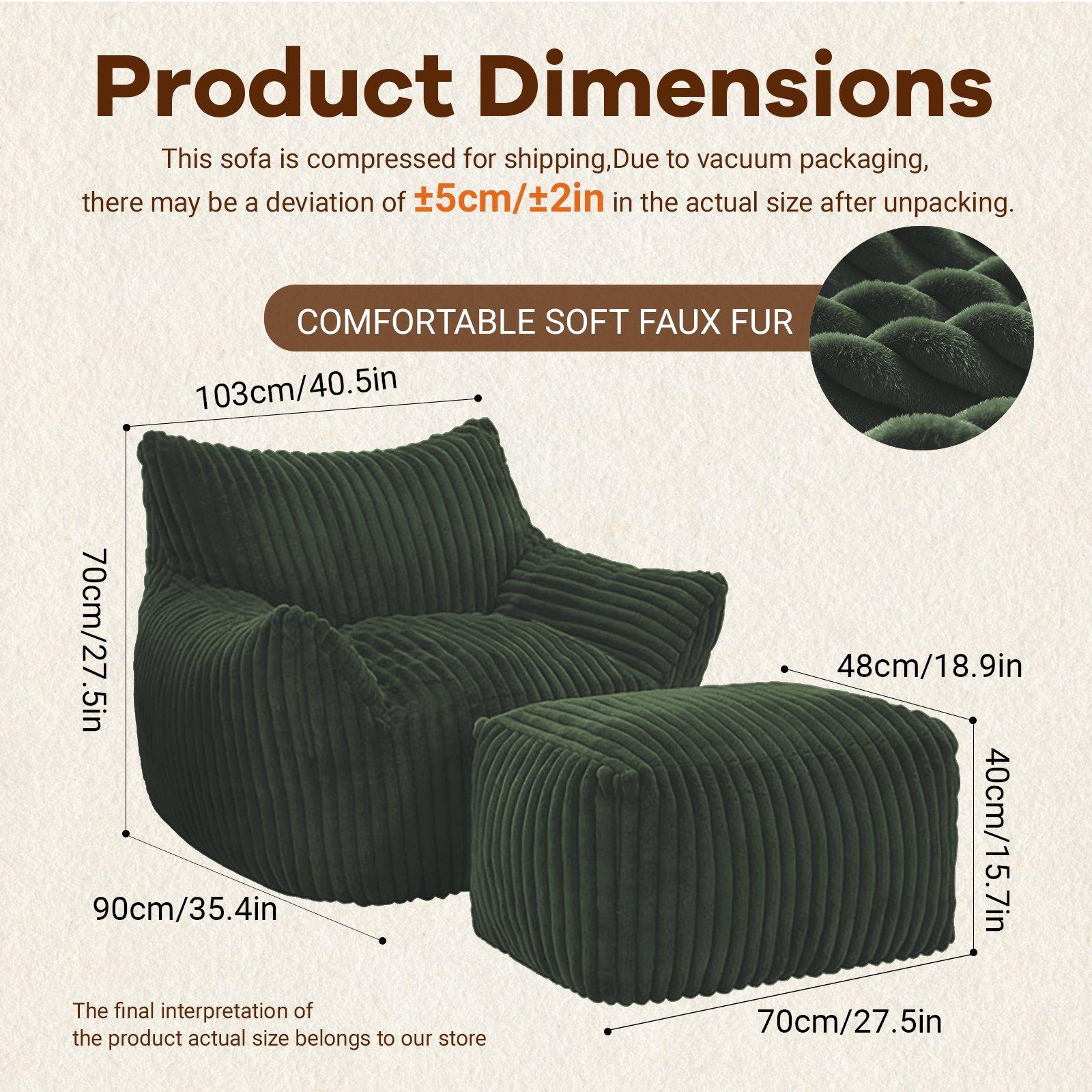Green - Urban Meuble - Corduroy Bean Bag Chair with Footrest - 5
