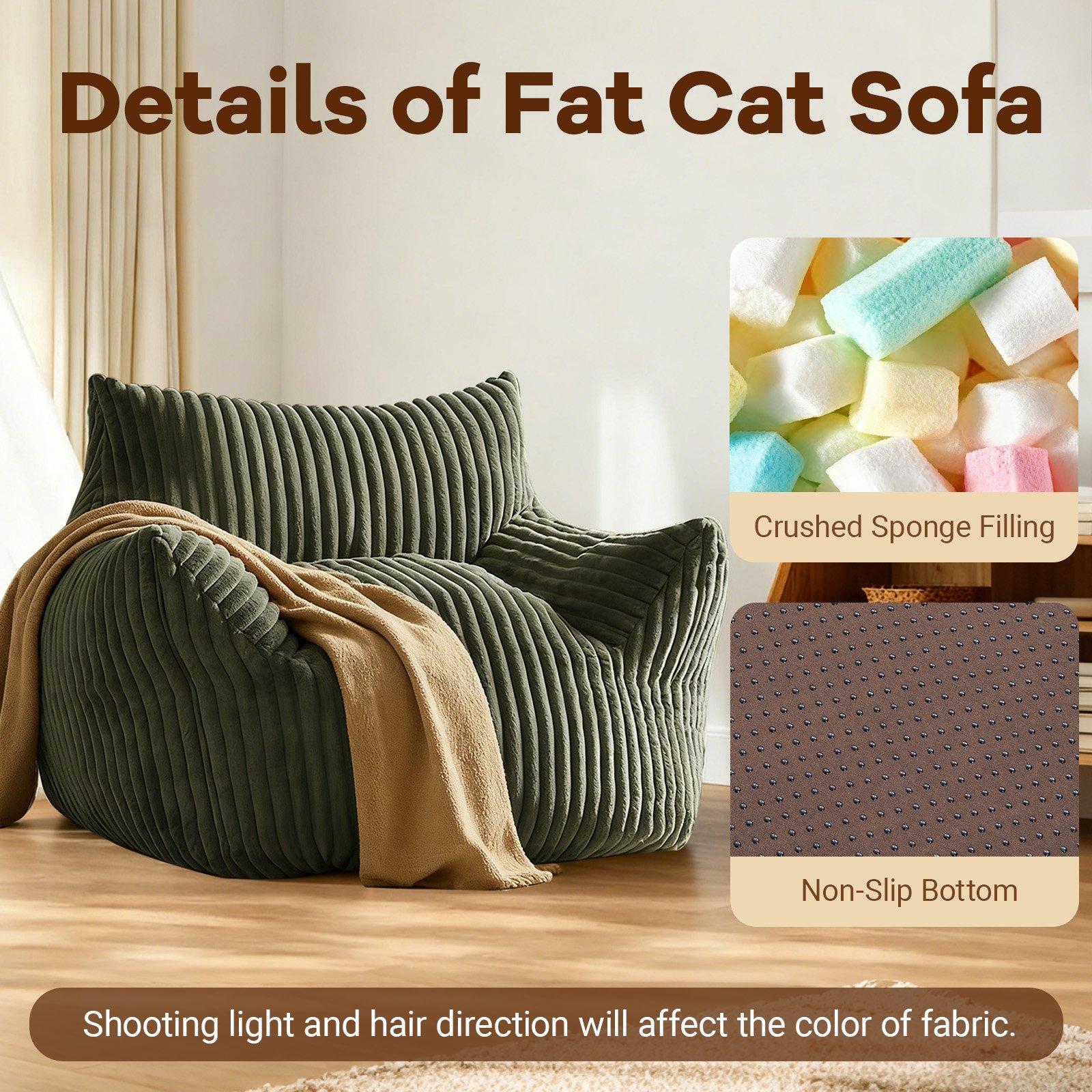 Green - Urban Meuble - Corduroy Bean Bag Chair with Footrest - 6