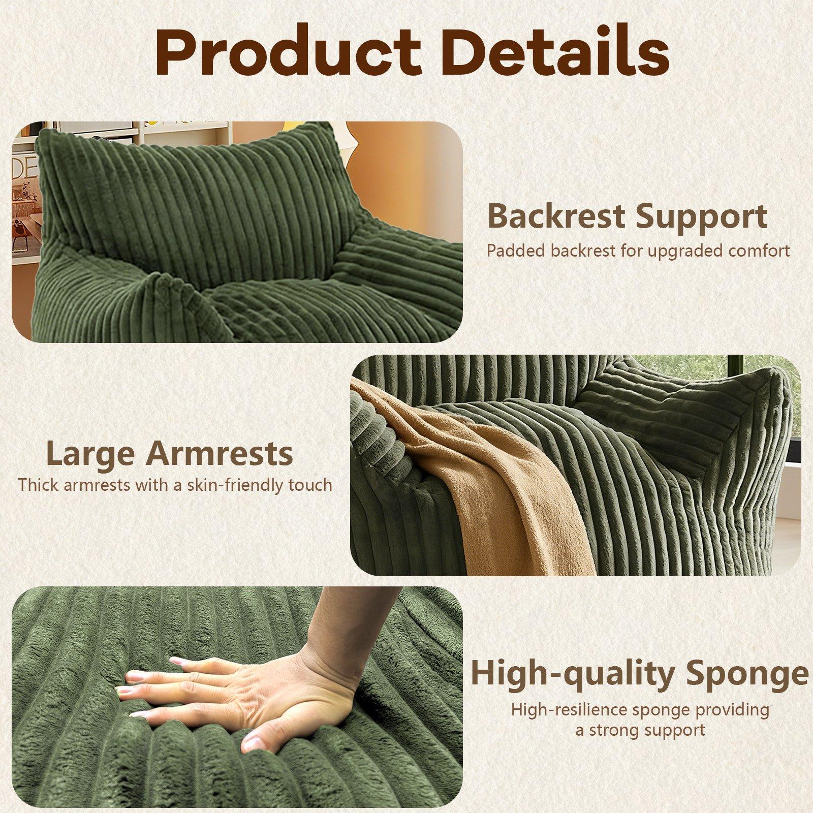 Green - Urban Meuble - Corduroy Bean Bag Chair with Footrest - 7