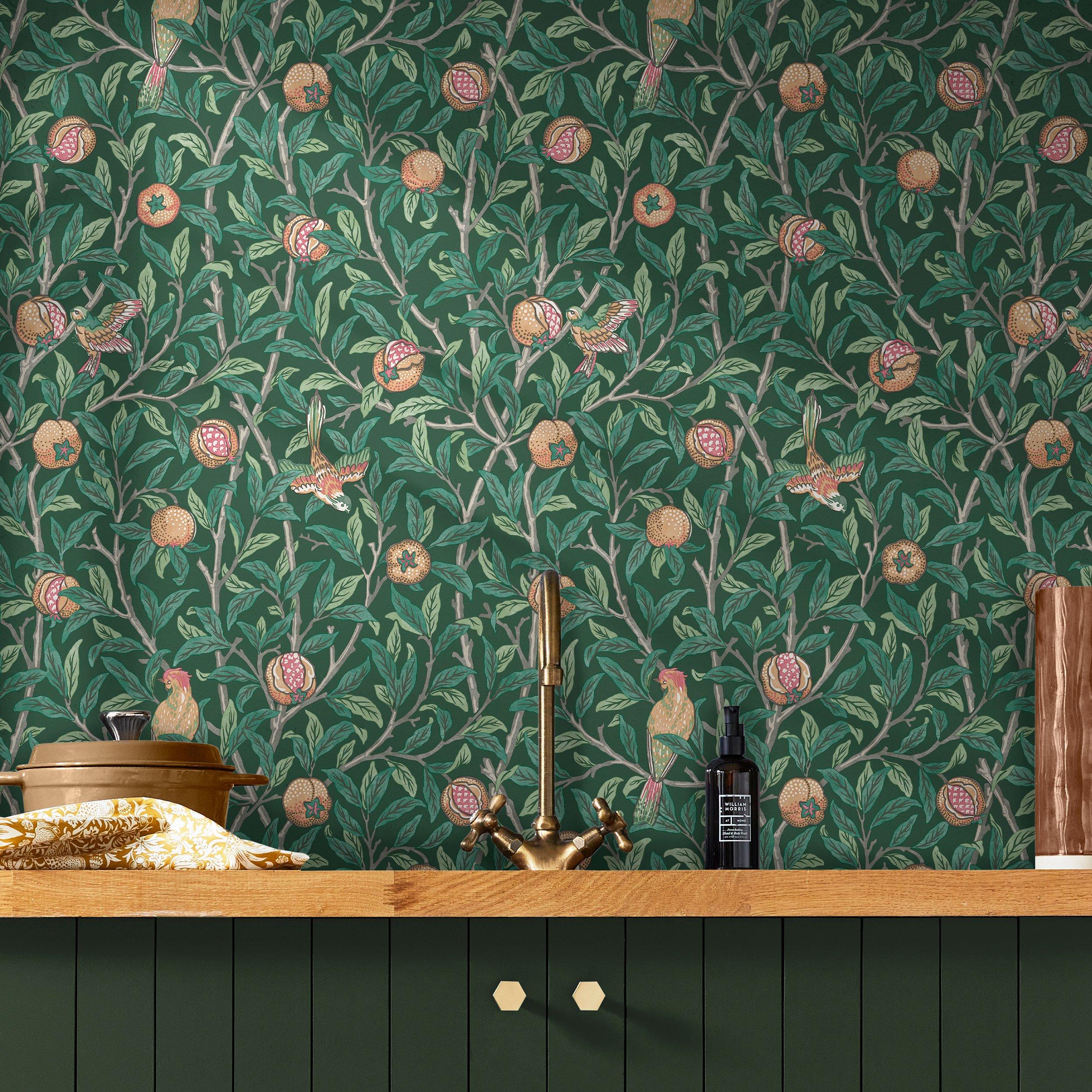 Deep Green - William Morris at Home - William Morris at Home Bird & Pomegranate Green - 1