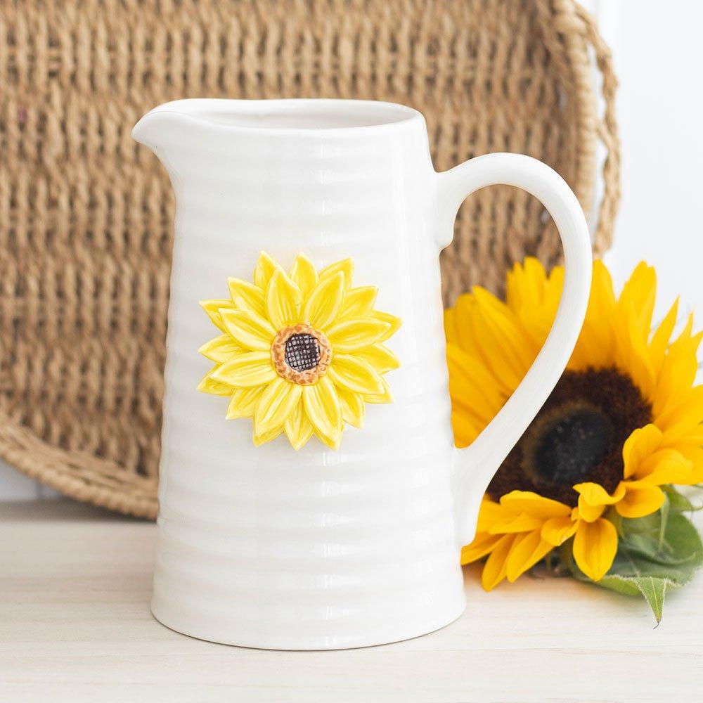 White - Something Different - Hello Sunshine Ceramic Flower Jug with 3D Sunflowe - 1