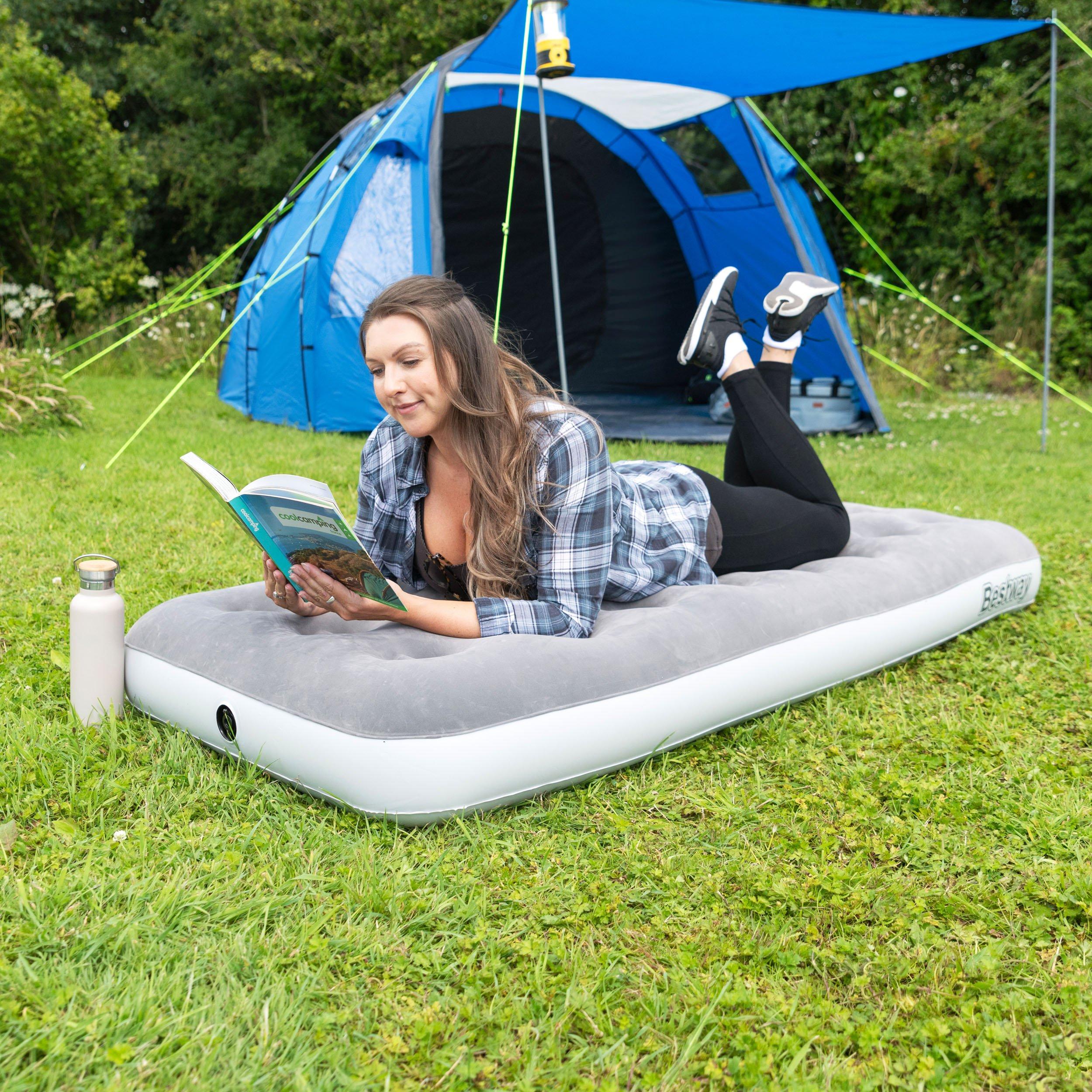 Grey - Bestway - Single Flocked Airbed with D Cell Battery Pump - 1