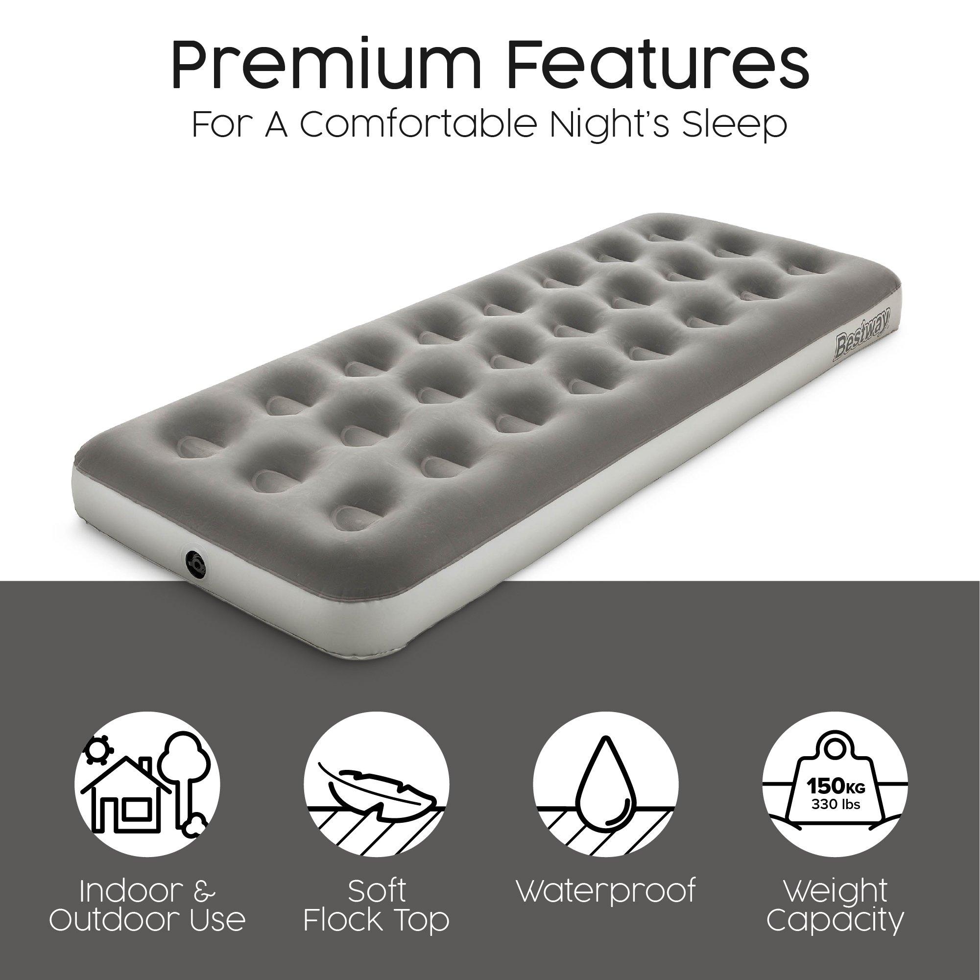 Grey - Bestway - Single Flocked Airbed with D Cell Battery Pump - 4