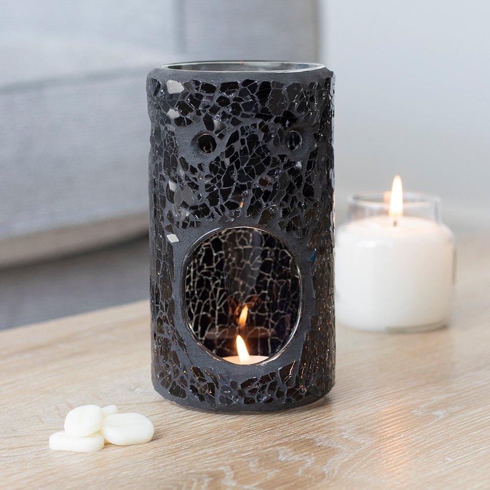 Black - Something Different - Black Crackle Glass Pillar Oil Burner - 1