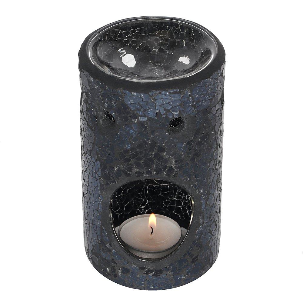 Black - Something Different - Black Crackle Glass Pillar Oil Burner - 3
