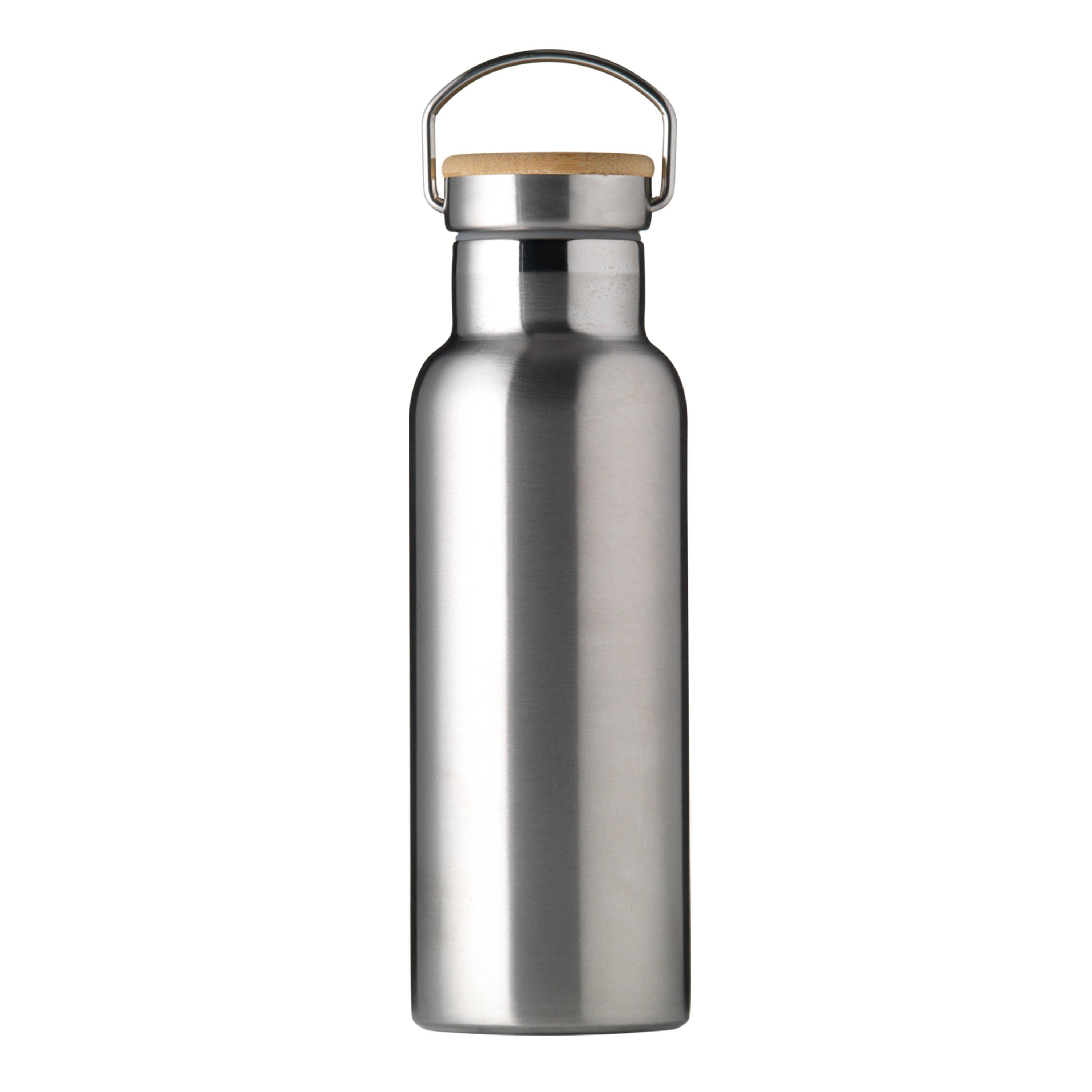 Treat Republic  Insulated 17Oz Drinks Bottle With Bamboo Lid - Silver - Standard