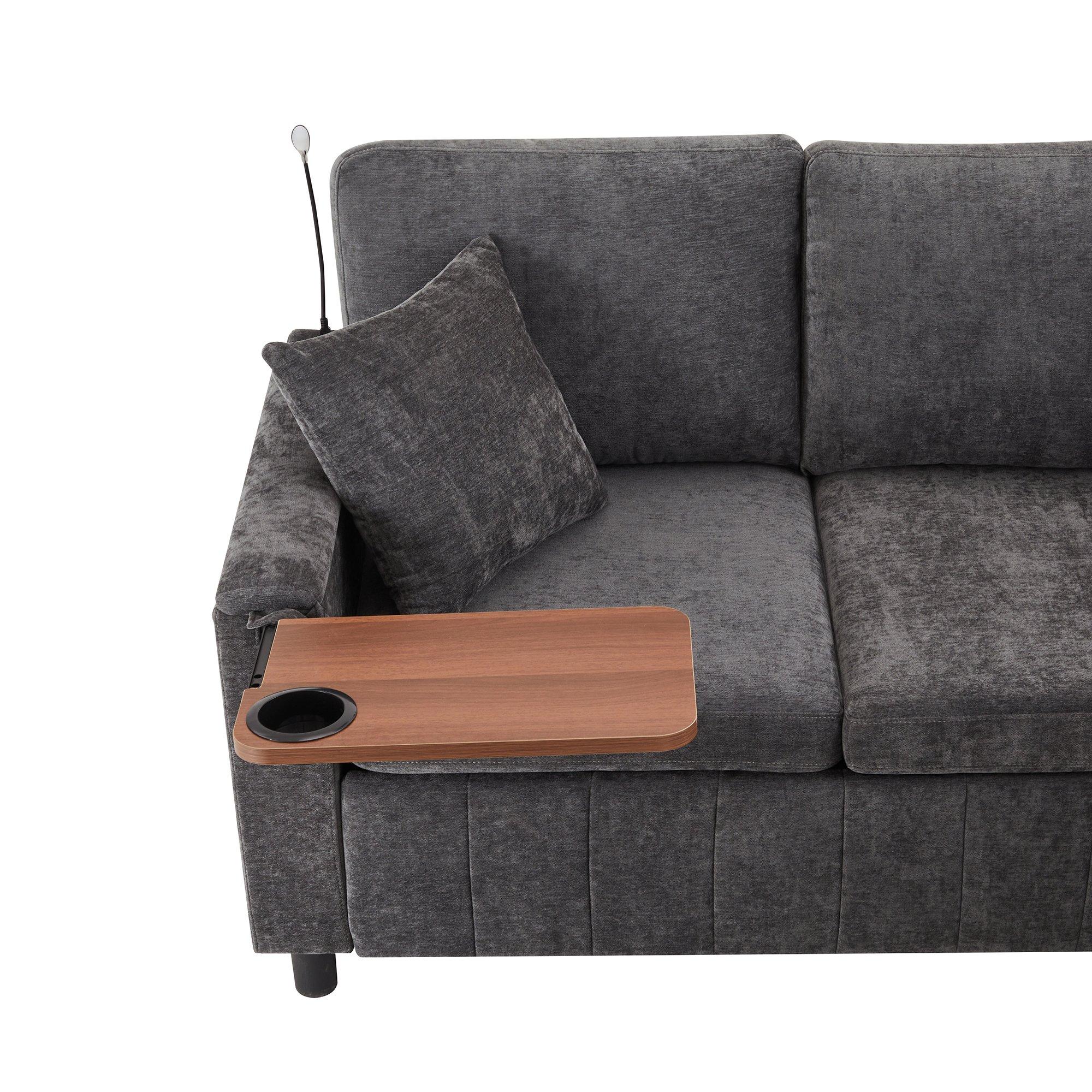 Grey - Urban Meuble - Multifunctional Chenille Sectional Sofa - 12