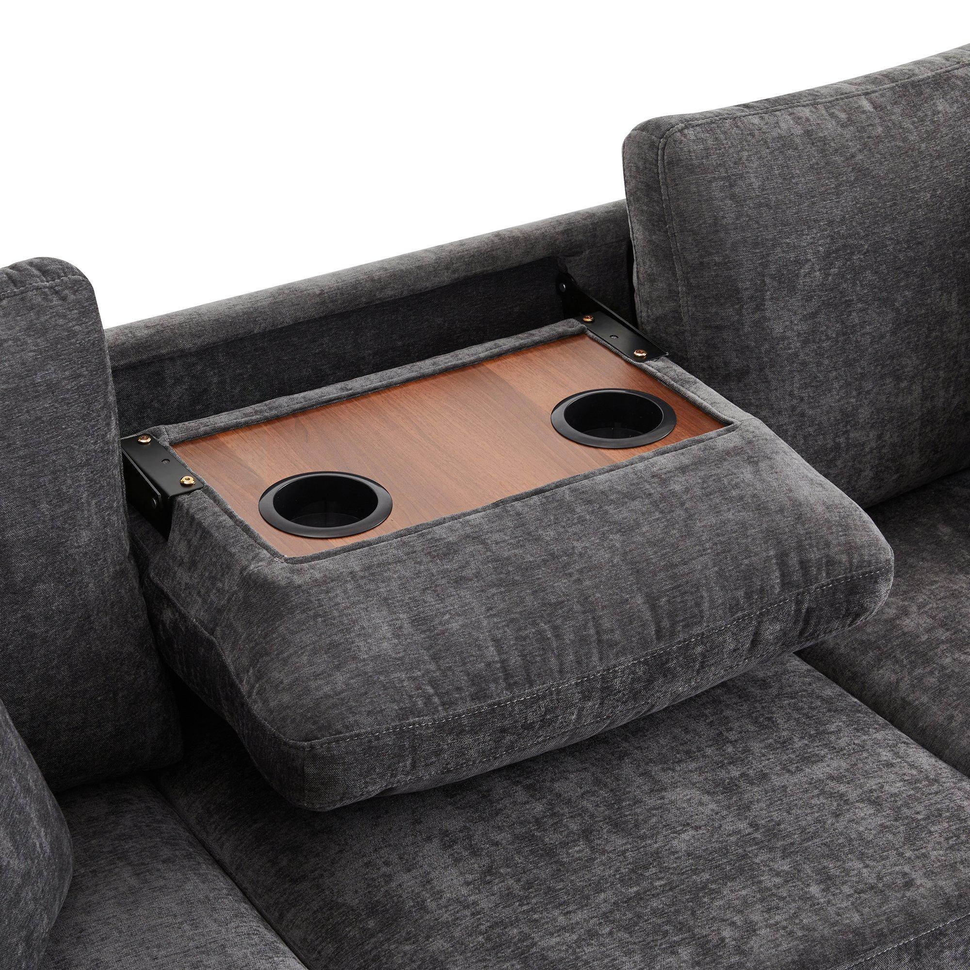Grey - Urban Meuble - Multifunctional Chenille Sectional Sofa - 13