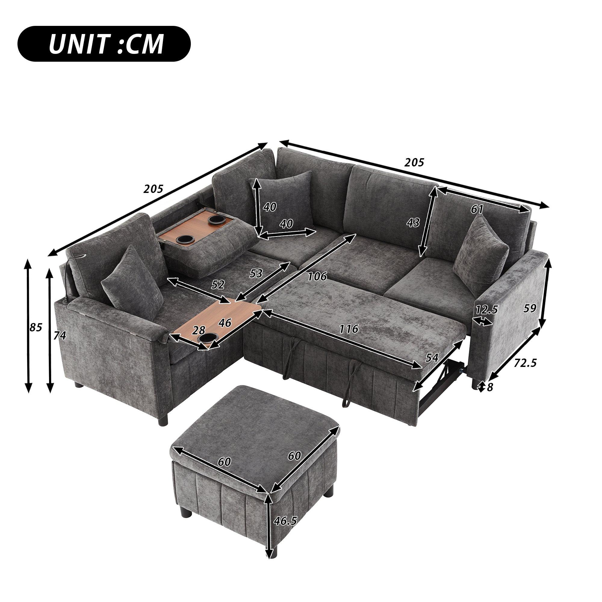 Grey - Urban Meuble - Multifunctional Chenille Sectional Sofa - 6