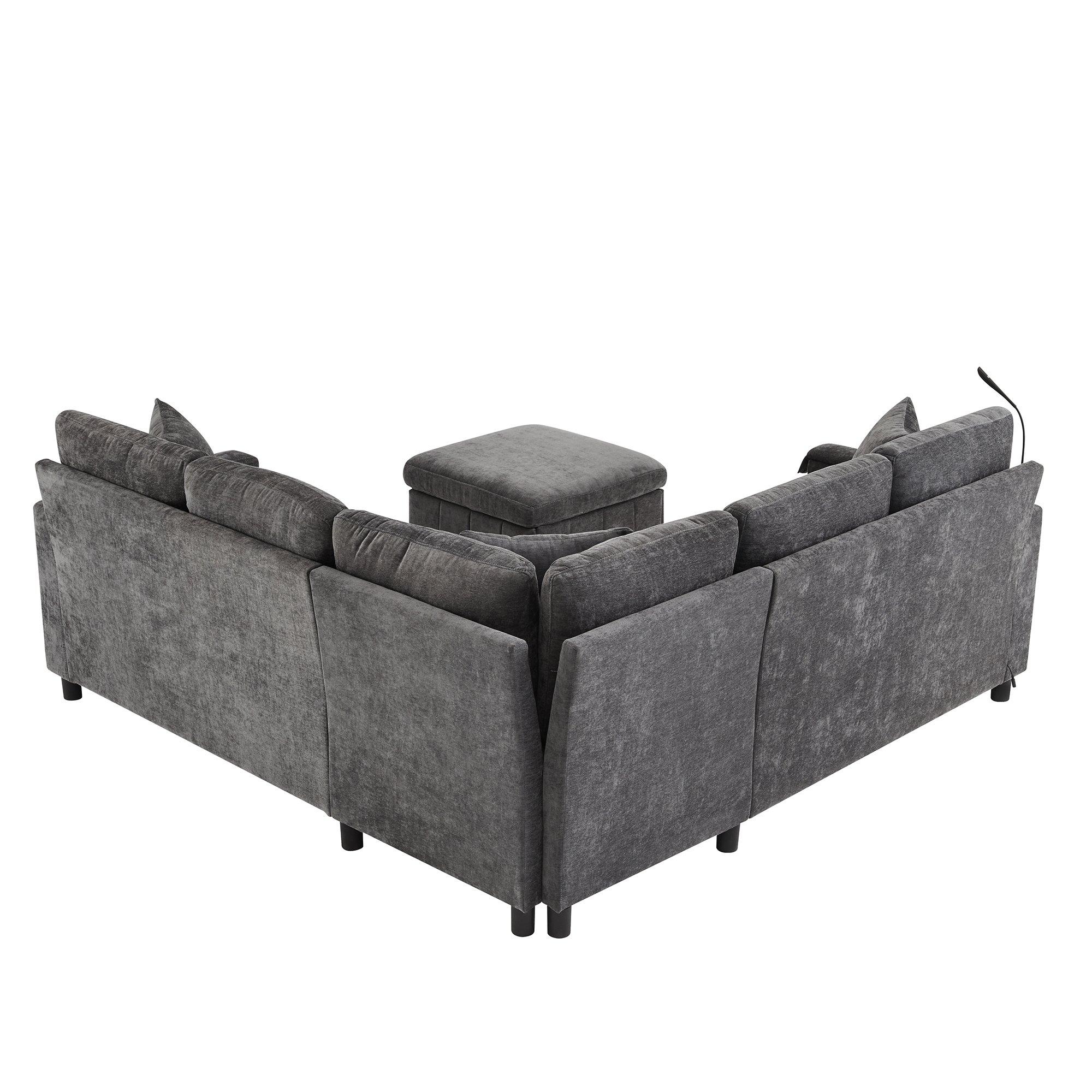 Grey - Urban Meuble - Multifunctional Chenille Sectional Sofa - 9