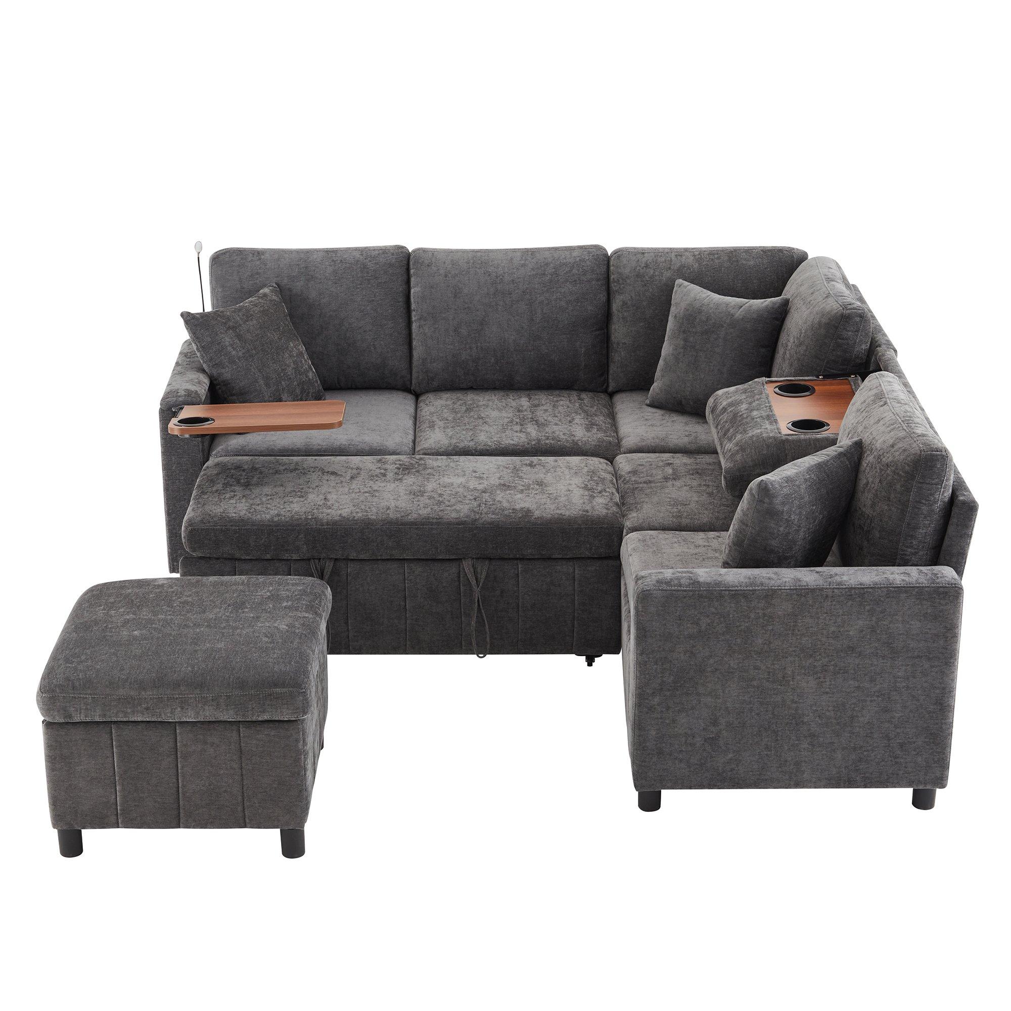 Grey - Urban Meuble - Multifunctional Chenille Sectional Sofa - 10