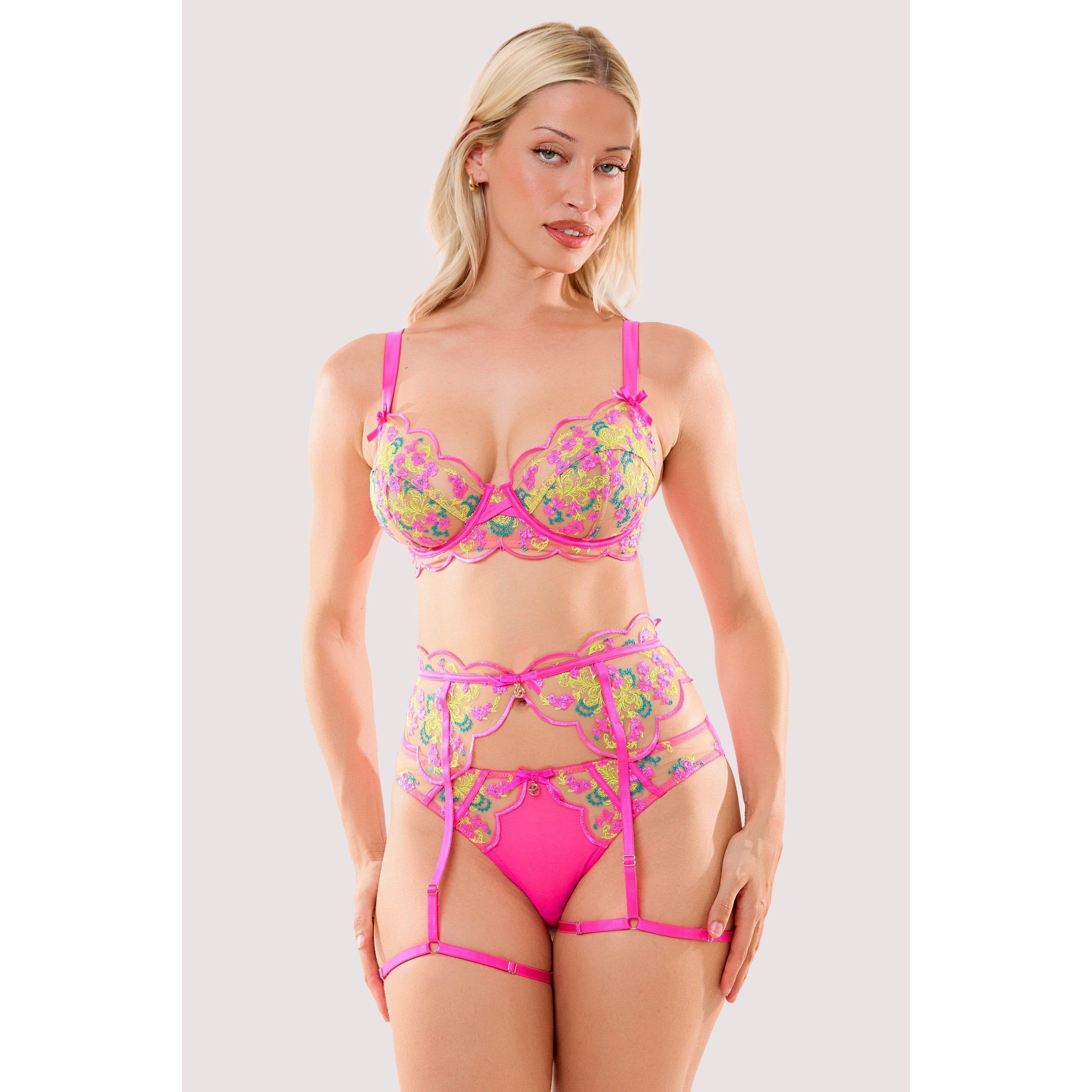 Neon Pink - Playful Promises - Thea Neon Pink Baroque Embroidery Suspender - 4