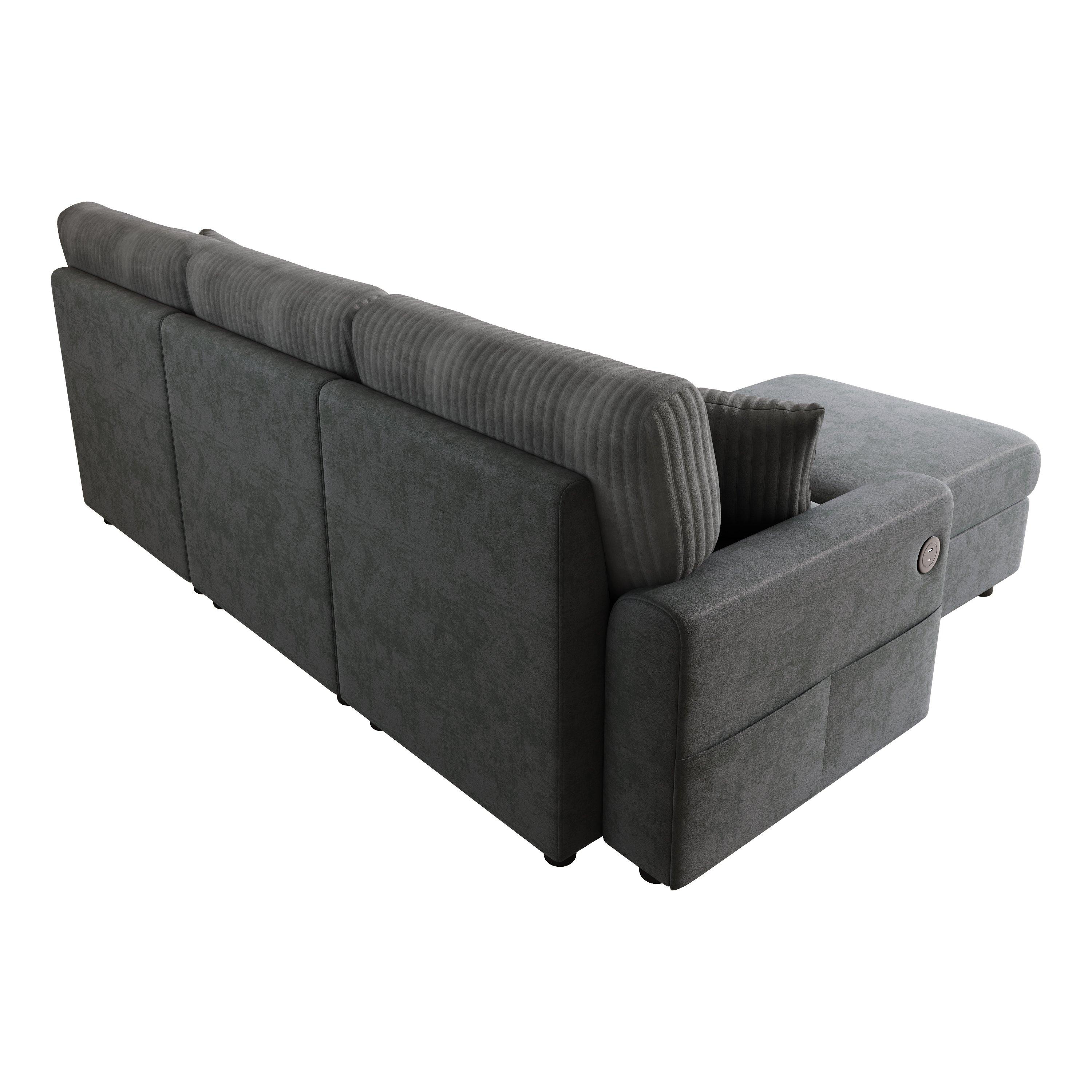 Dark Grey - Urban Meuble - Modern 3-Seater L-Shaped Sofa with Ottoman - 11