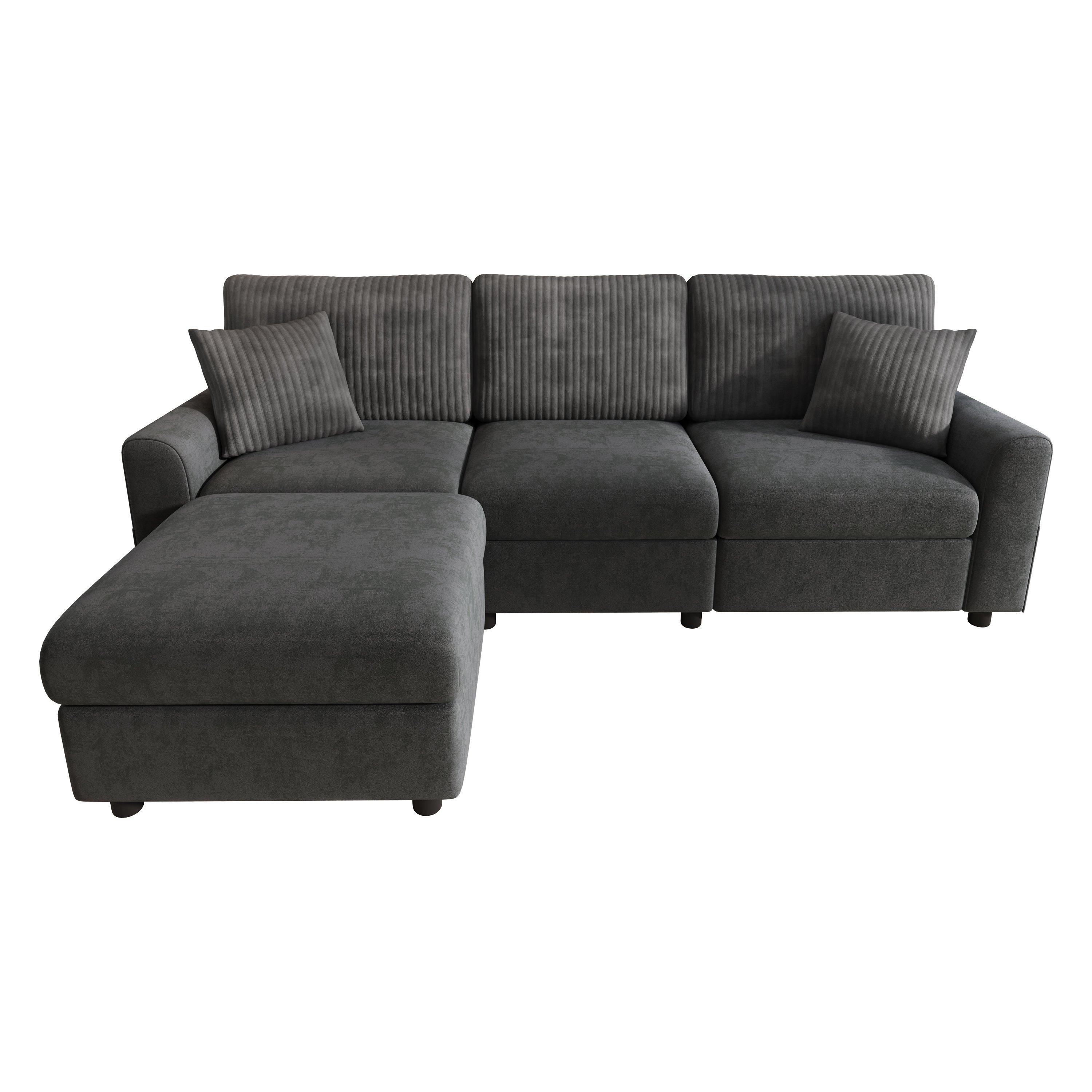 Dark Grey - Urban Meuble - Modern 3-Seater L-Shaped Sofa with Ottoman - 5
