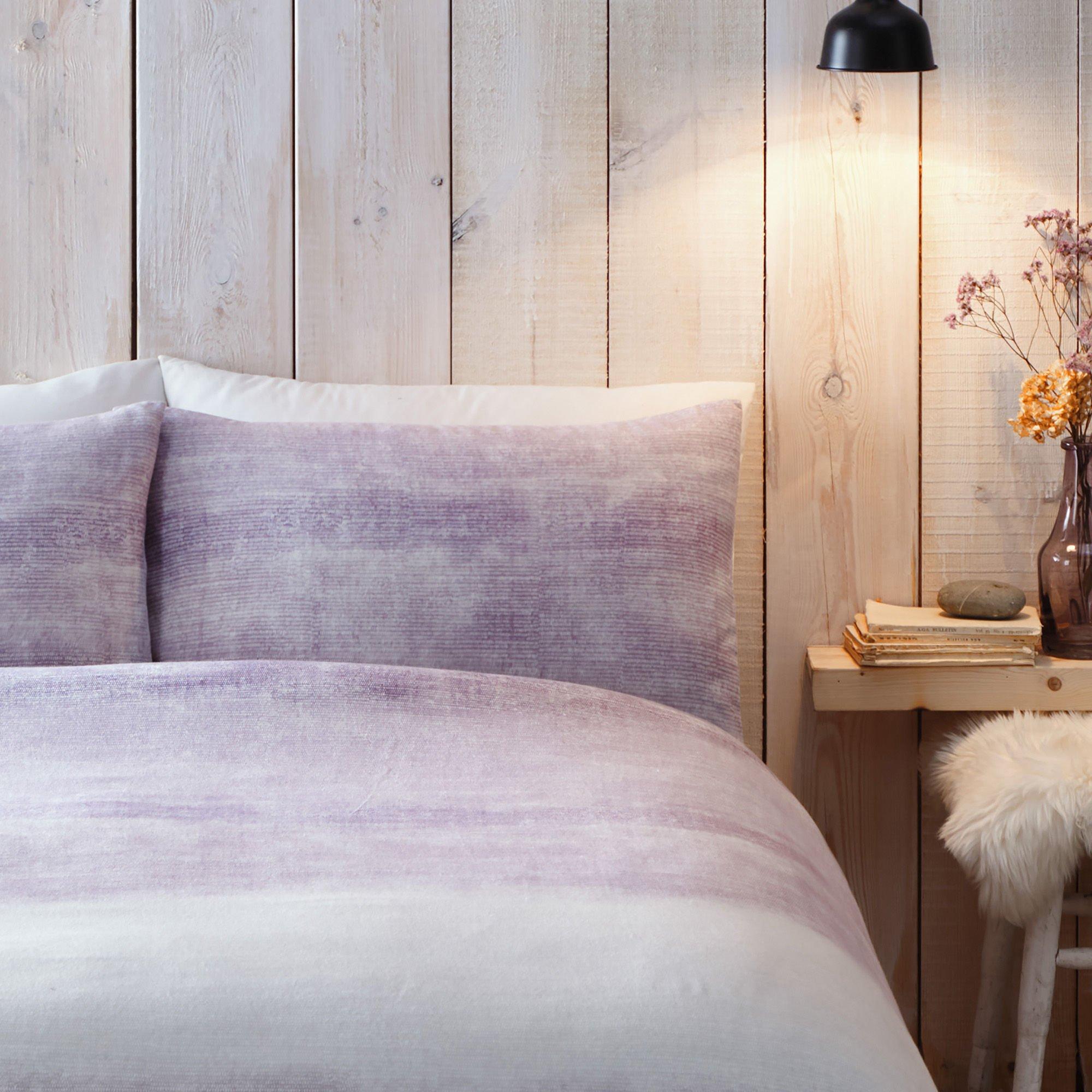 Mauve - Appletree - Anson Stripe 100% Brushed Cotton Duvet Cover Set - 2