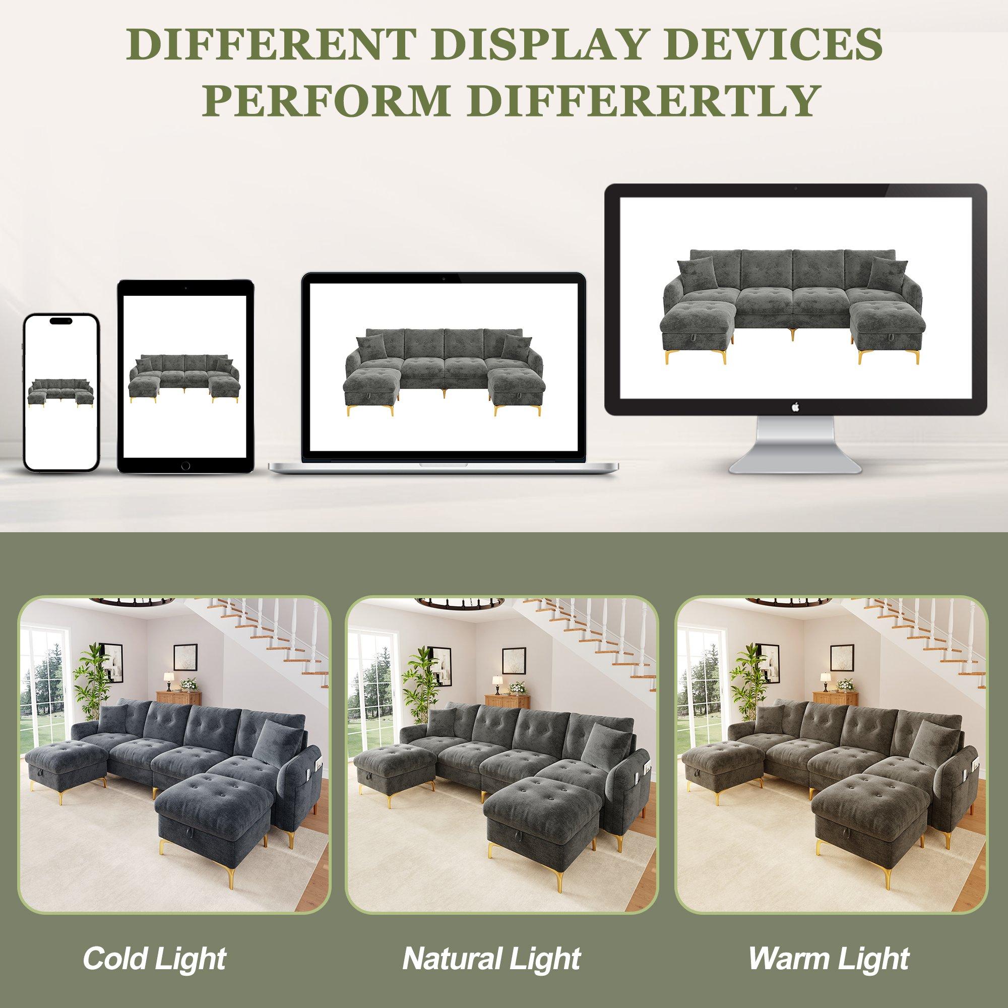 Gray - Urban Meuble - Modular U-Shaped Sofa with Storage Ottomans - 11