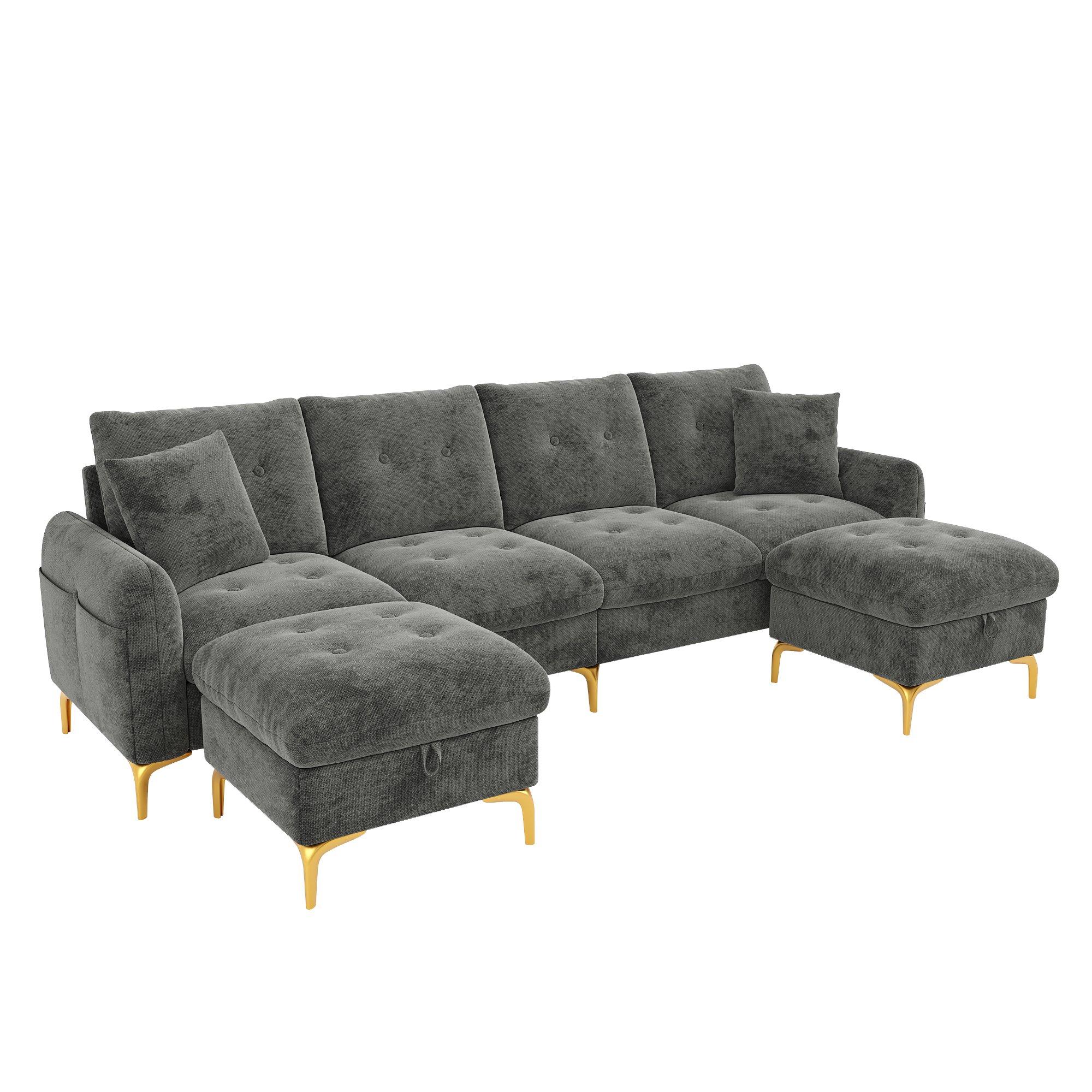 Gray - Urban Meuble - Modular U-Shaped Sofa with Storage Ottomans - 12