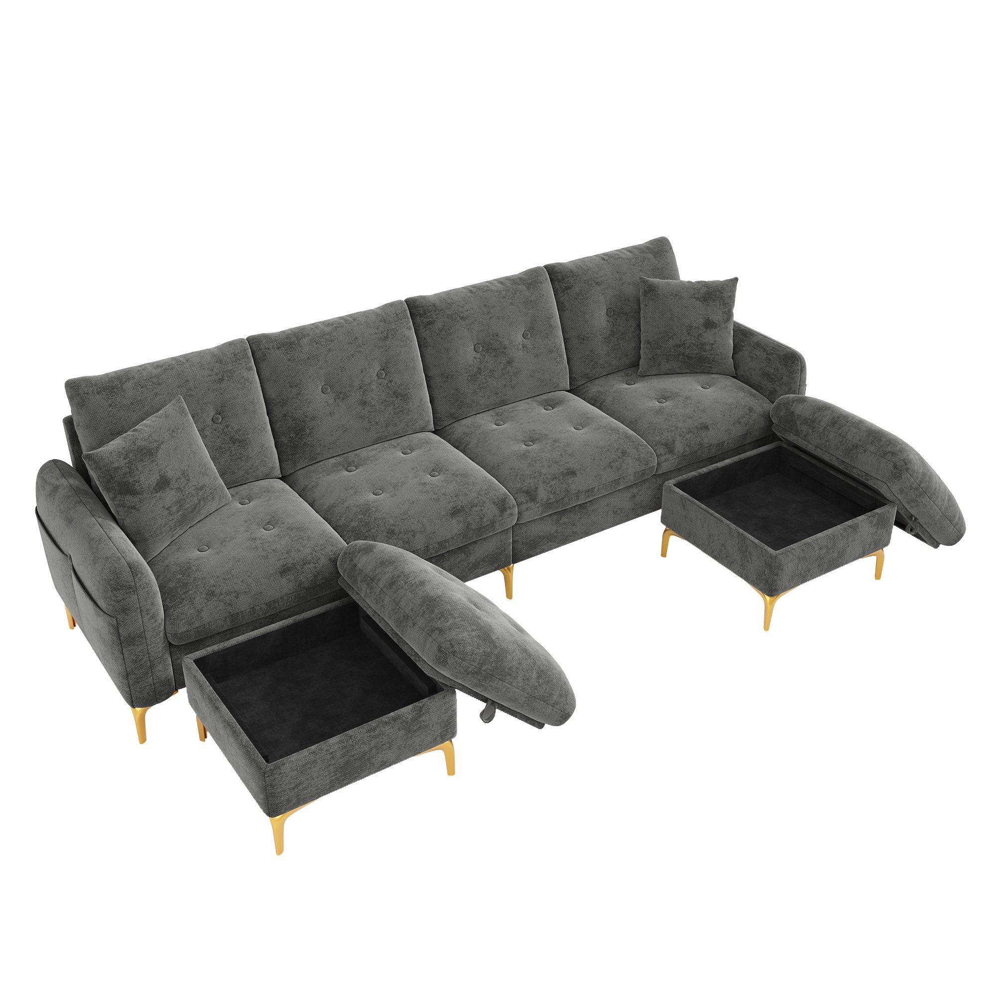 Gray - Urban Meuble - Modular U-Shaped Sofa with Storage Ottomans - 13