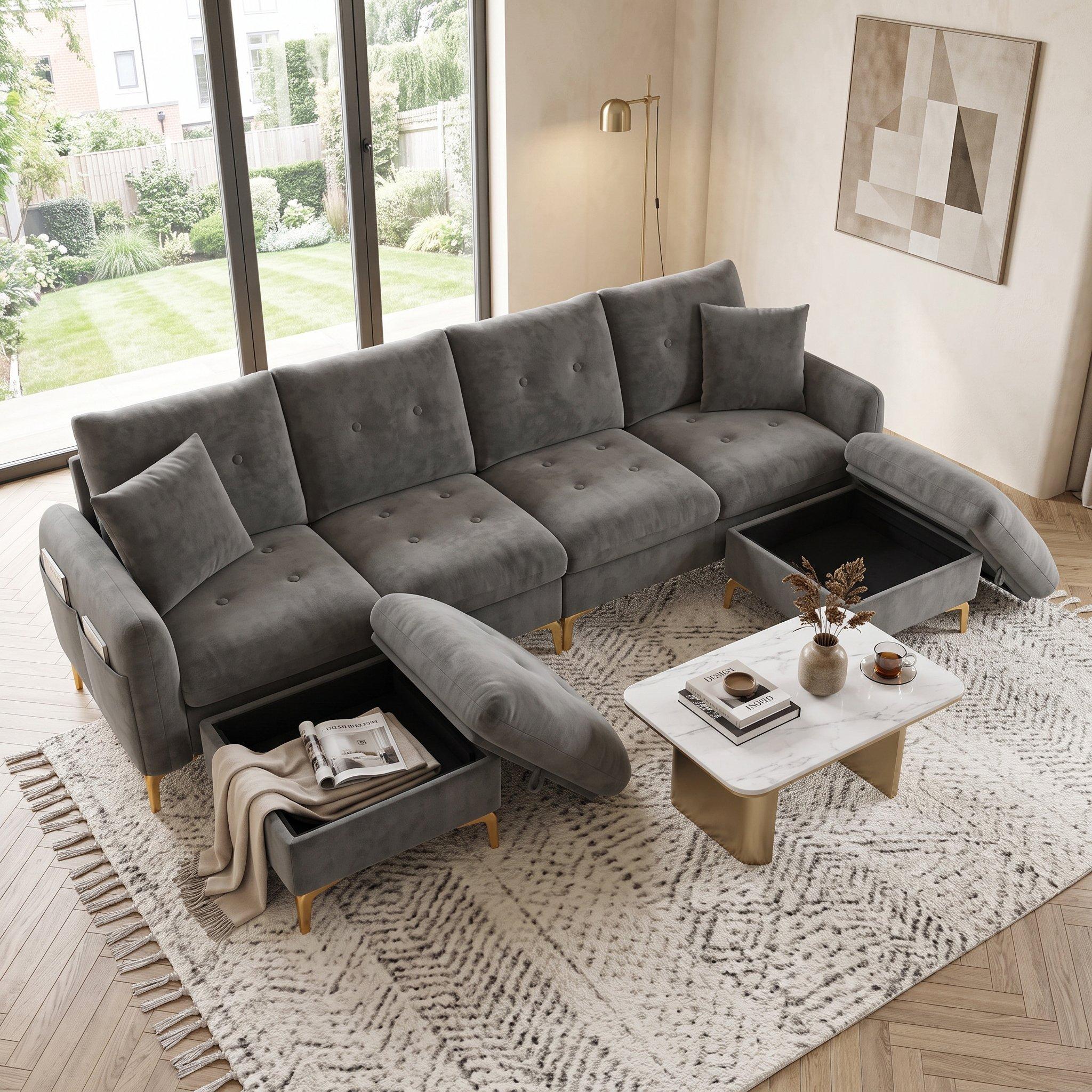 Gray - Urban Meuble - Modular U-Shaped Sofa with Storage Ottomans - 4