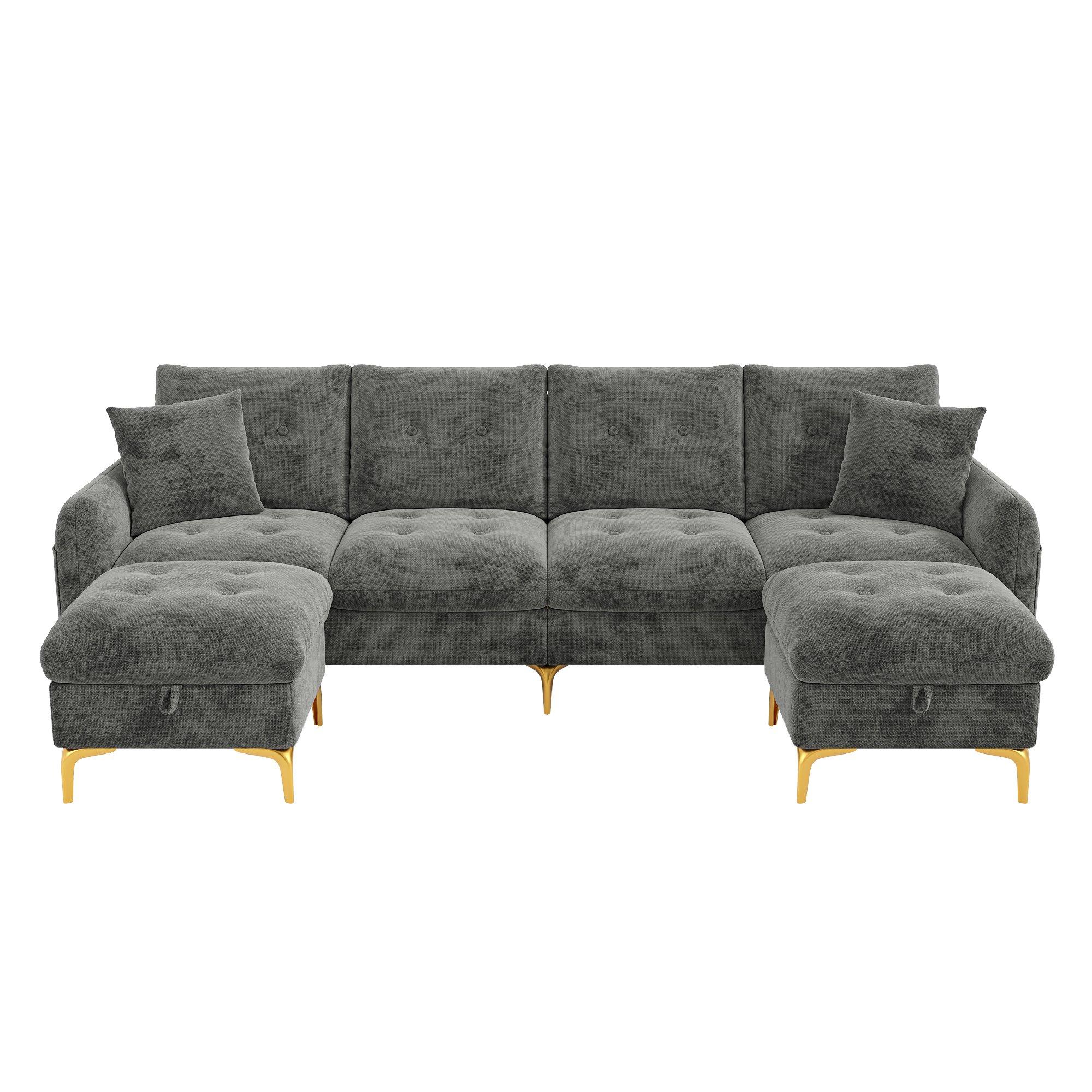Gray - Urban Meuble - Modular U-Shaped Sofa with Storage Ottomans - 5