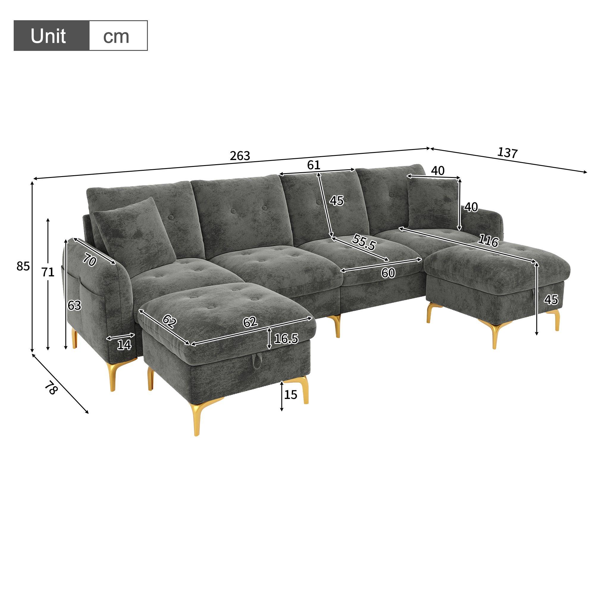 Gray - Urban Meuble - Modular U-Shaped Sofa with Storage Ottomans - 6