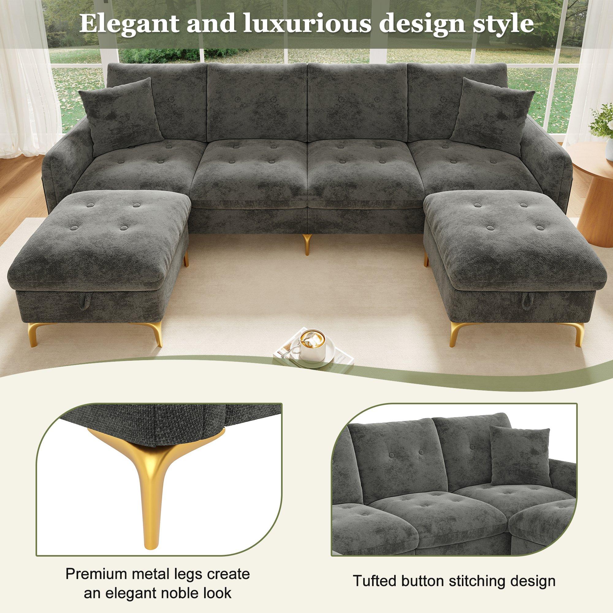 Gray - Urban Meuble - Modular U-Shaped Sofa with Storage Ottomans - 7