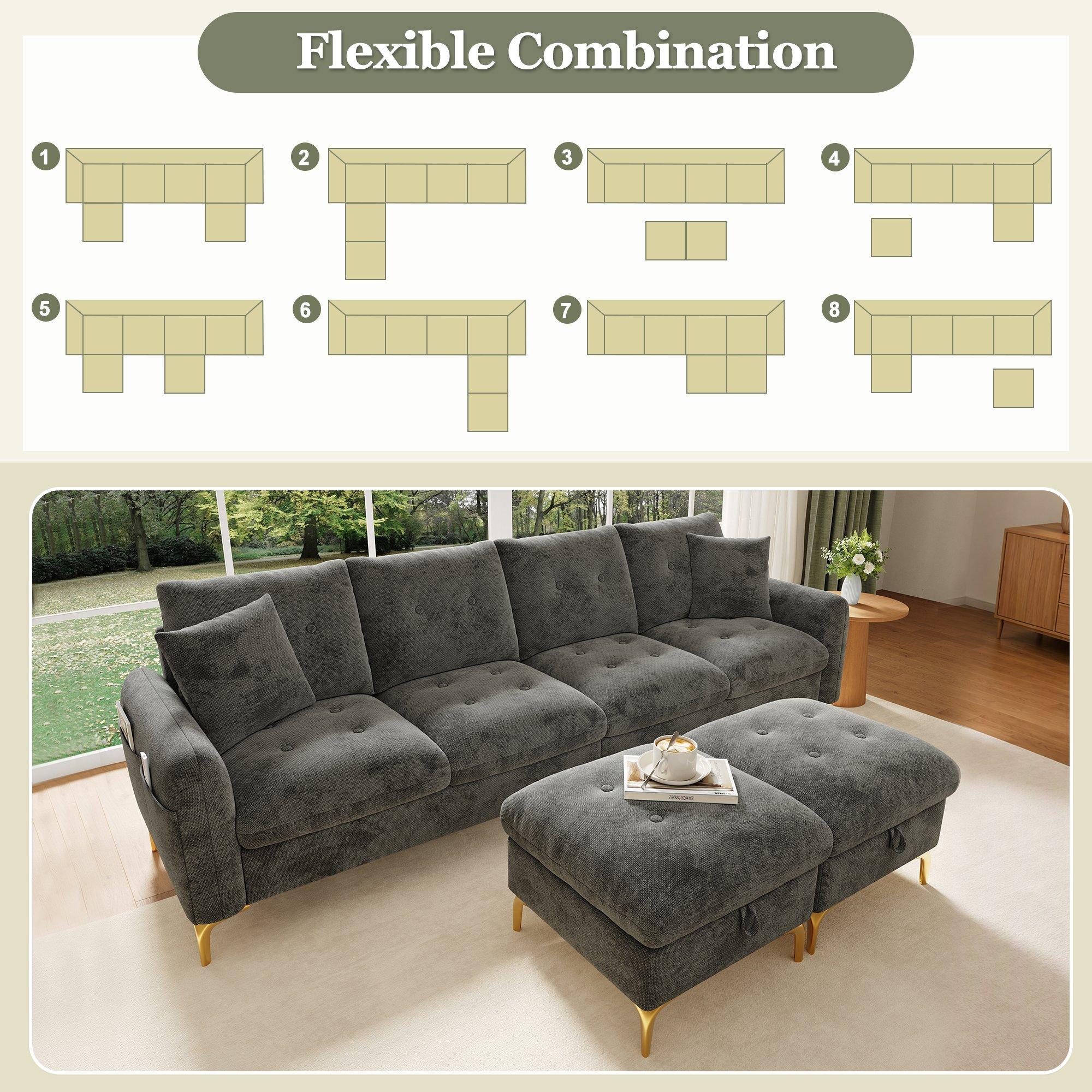 Gray - Urban Meuble - Modular U-Shaped Sofa with Storage Ottomans - 8