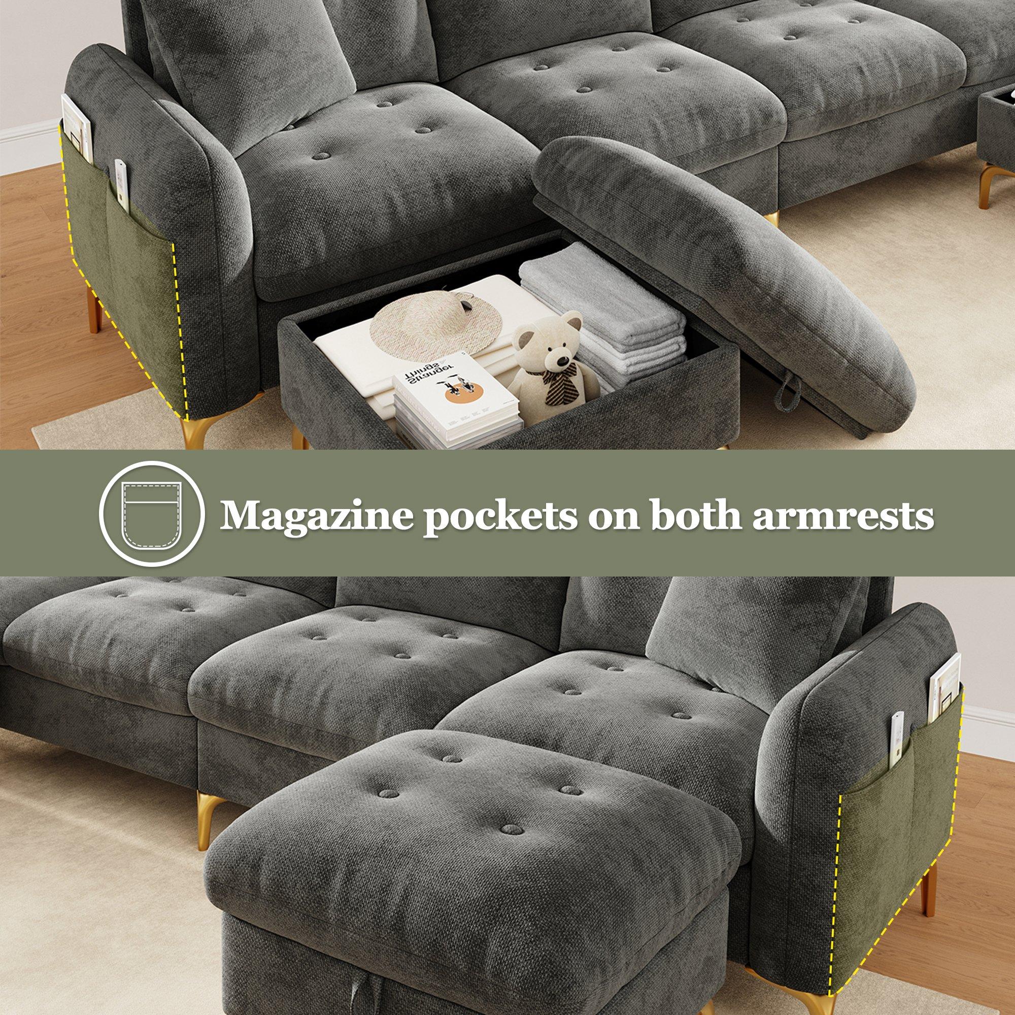 Gray - Urban Meuble - Modular U-Shaped Sofa with Storage Ottomans - 9