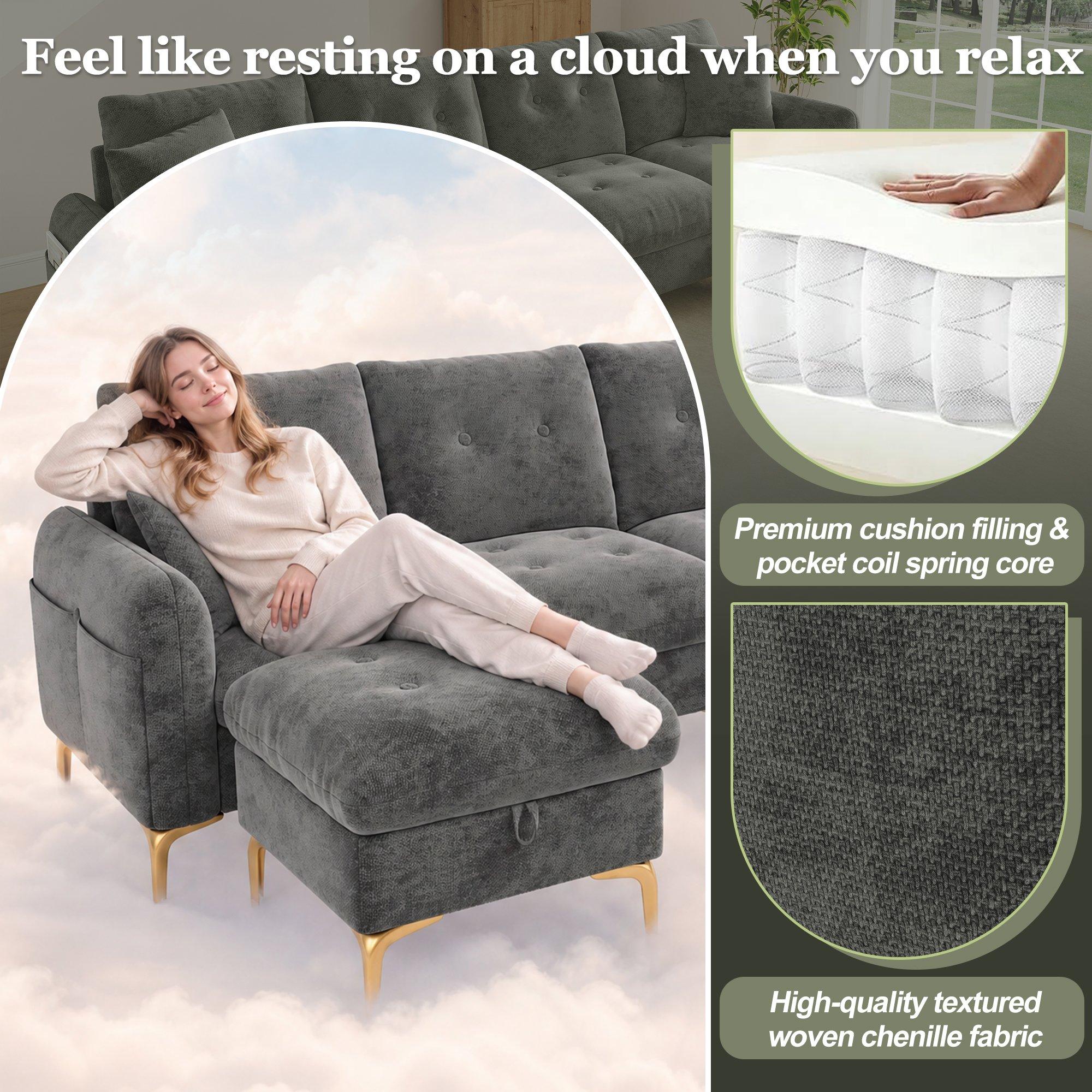 Gray - Urban Meuble - Modular U-Shaped Sofa with Storage Ottomans - 10