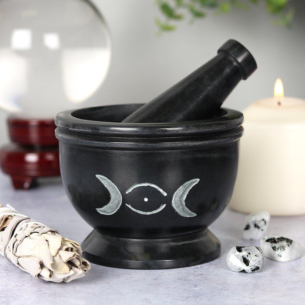 Black - Something Different - Soap Stone Triple Moon Pestle and Mortar - 1