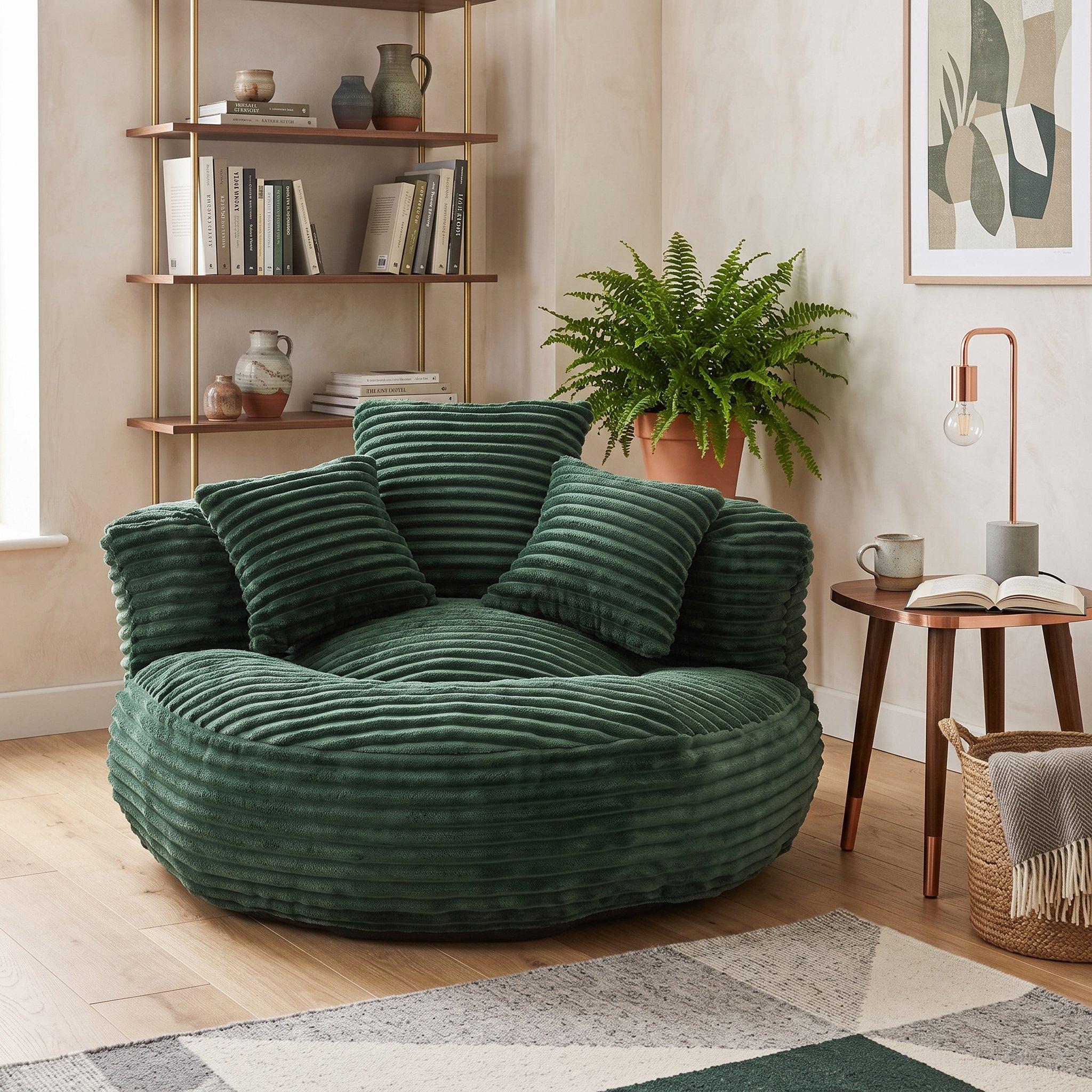 Emerald - Urban Meuble - Corduroy Bean Bag Chair with Pillows - 1