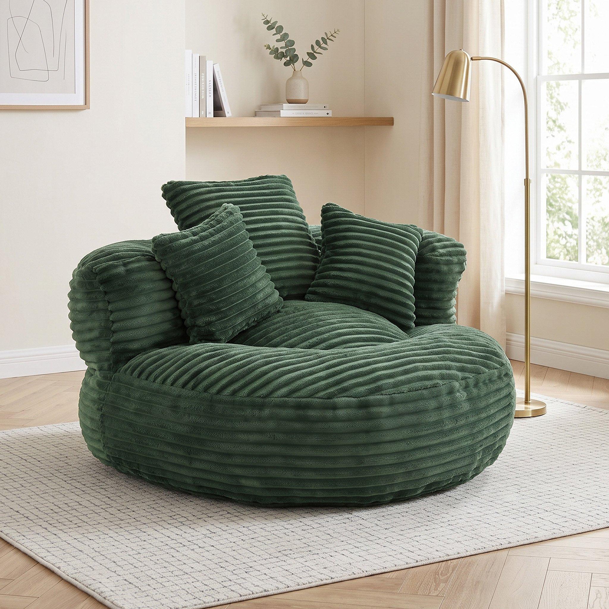 Emerald - Urban Meuble - Corduroy Bean Bag Chair with Pillows - 2