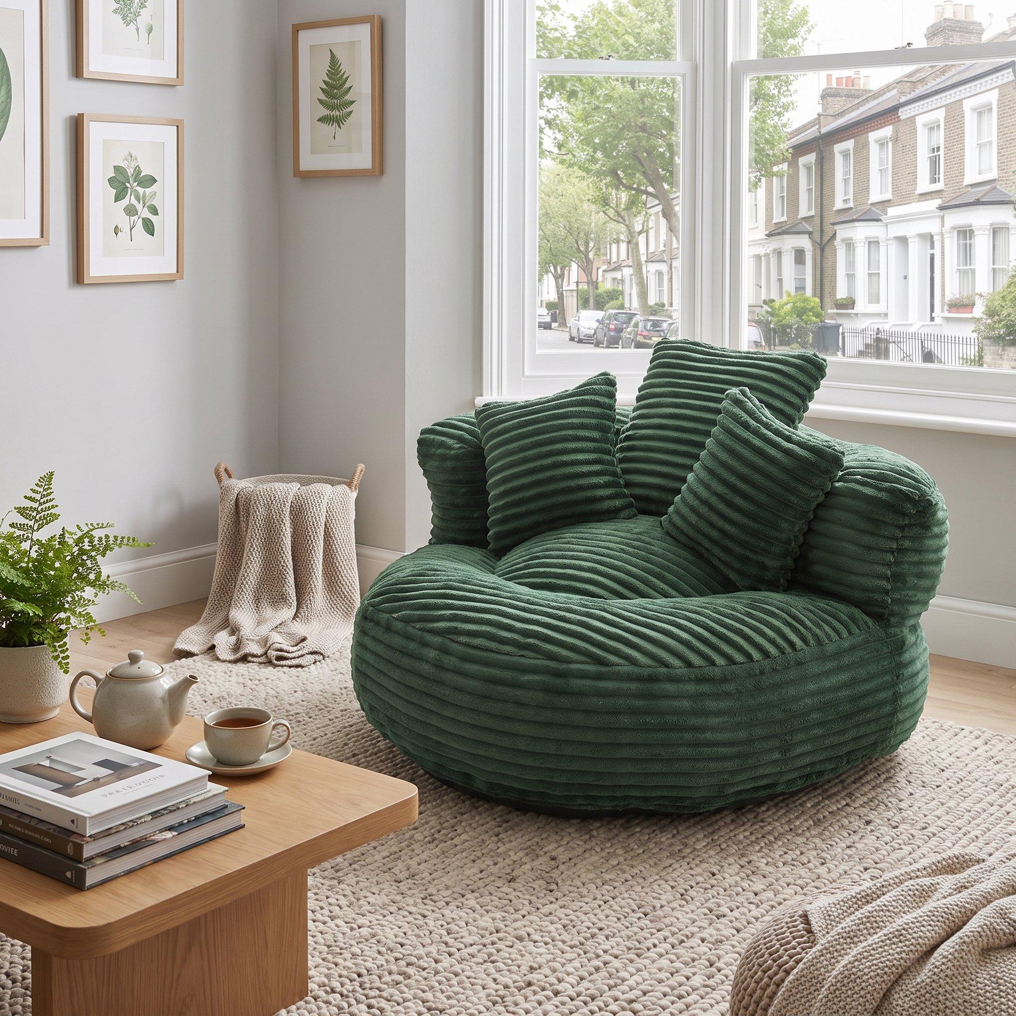 Emerald - Urban Meuble - Corduroy Bean Bag Chair with Pillows - 3