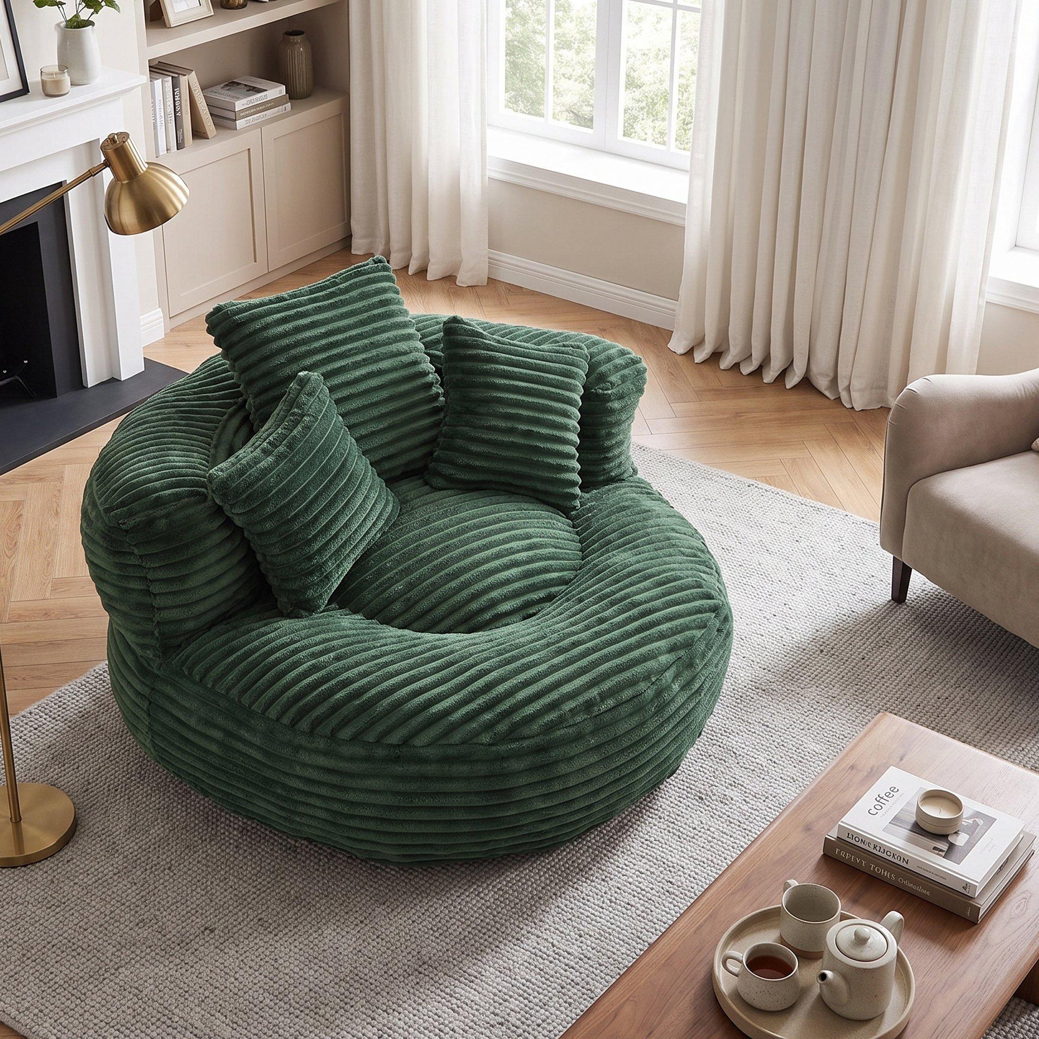 Emerald - Urban Meuble - Corduroy Bean Bag Chair with Pillows - 4