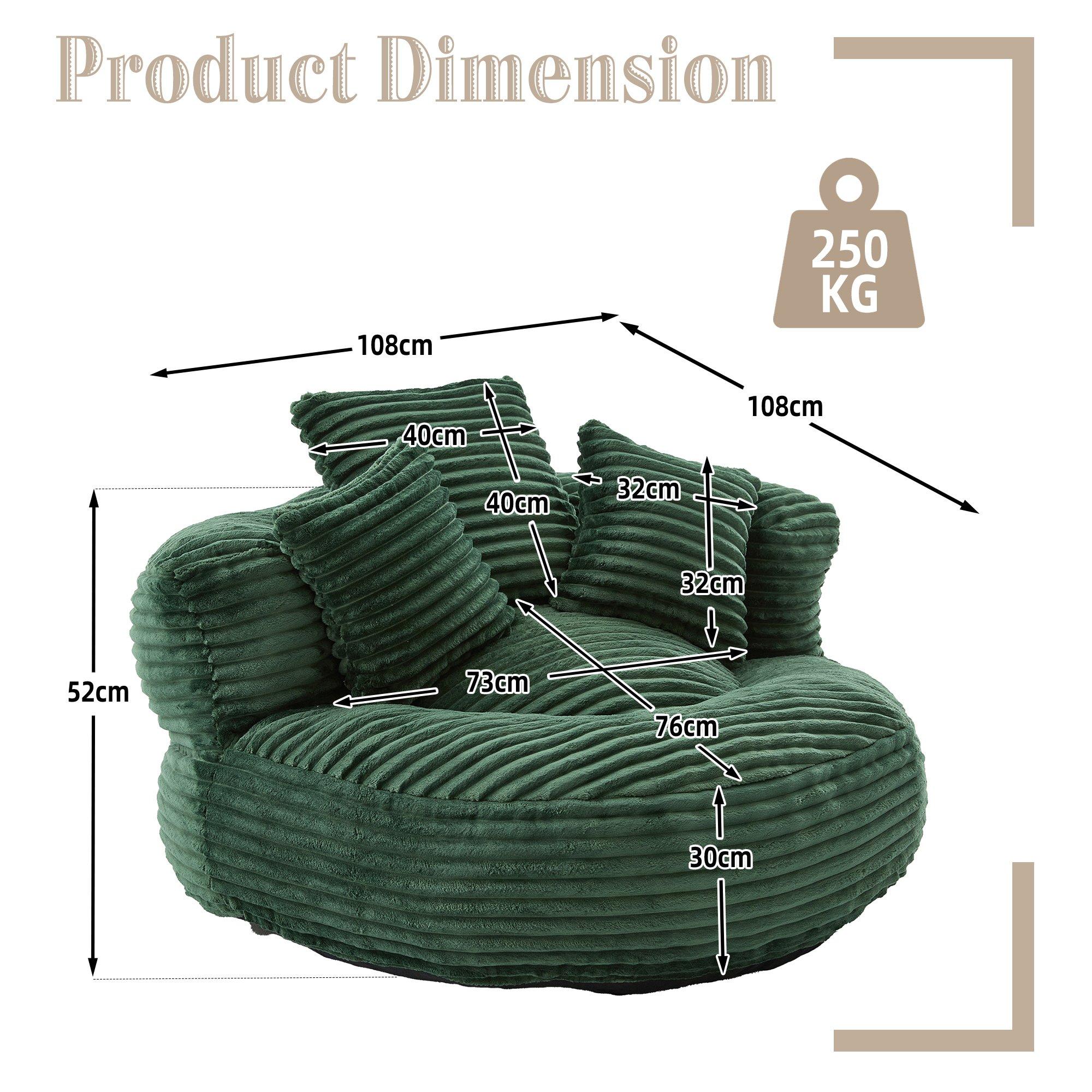 Emerald - Urban Meuble - Corduroy Bean Bag Chair with Pillows - 6