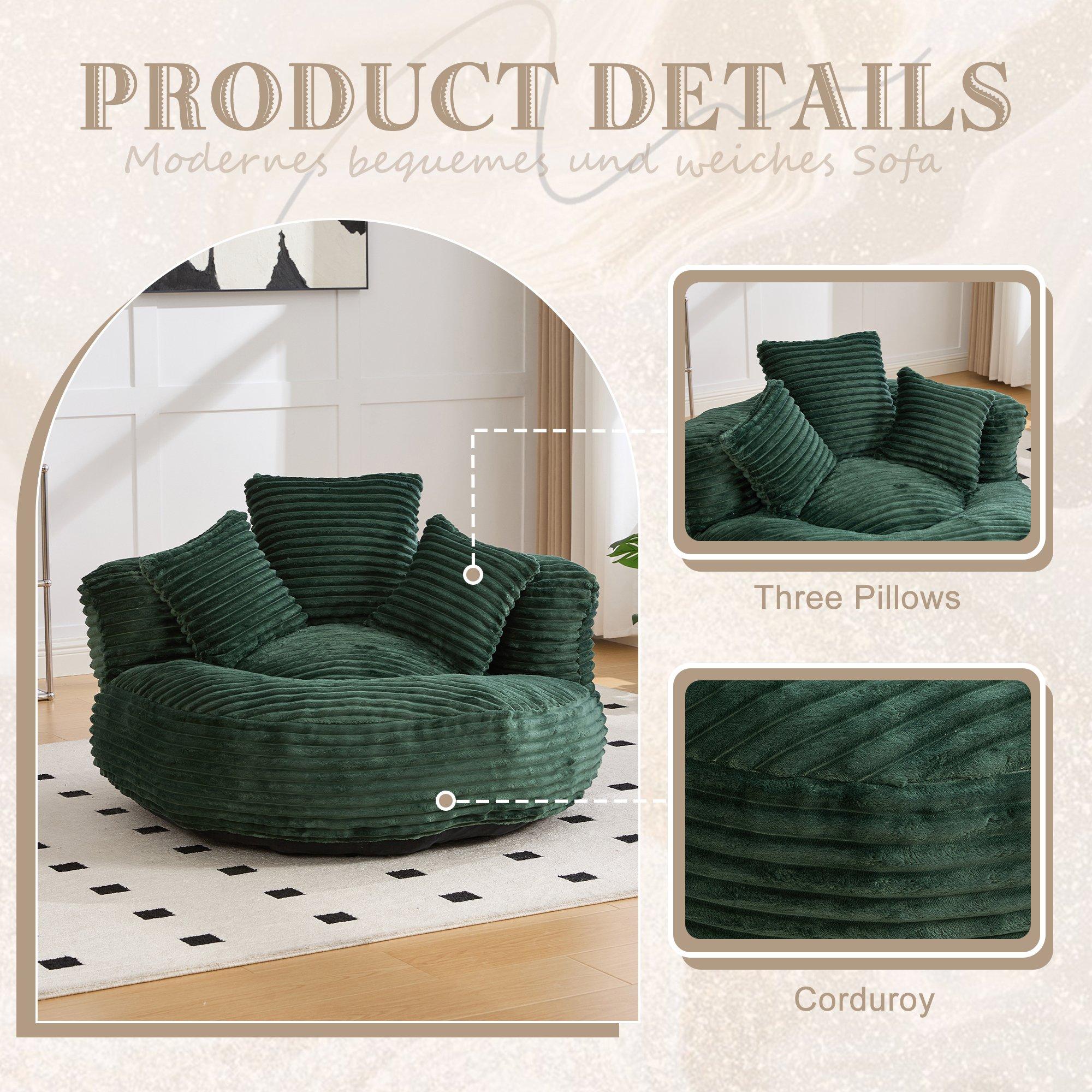 Emerald - Urban Meuble - Corduroy Bean Bag Chair with Pillows - 7