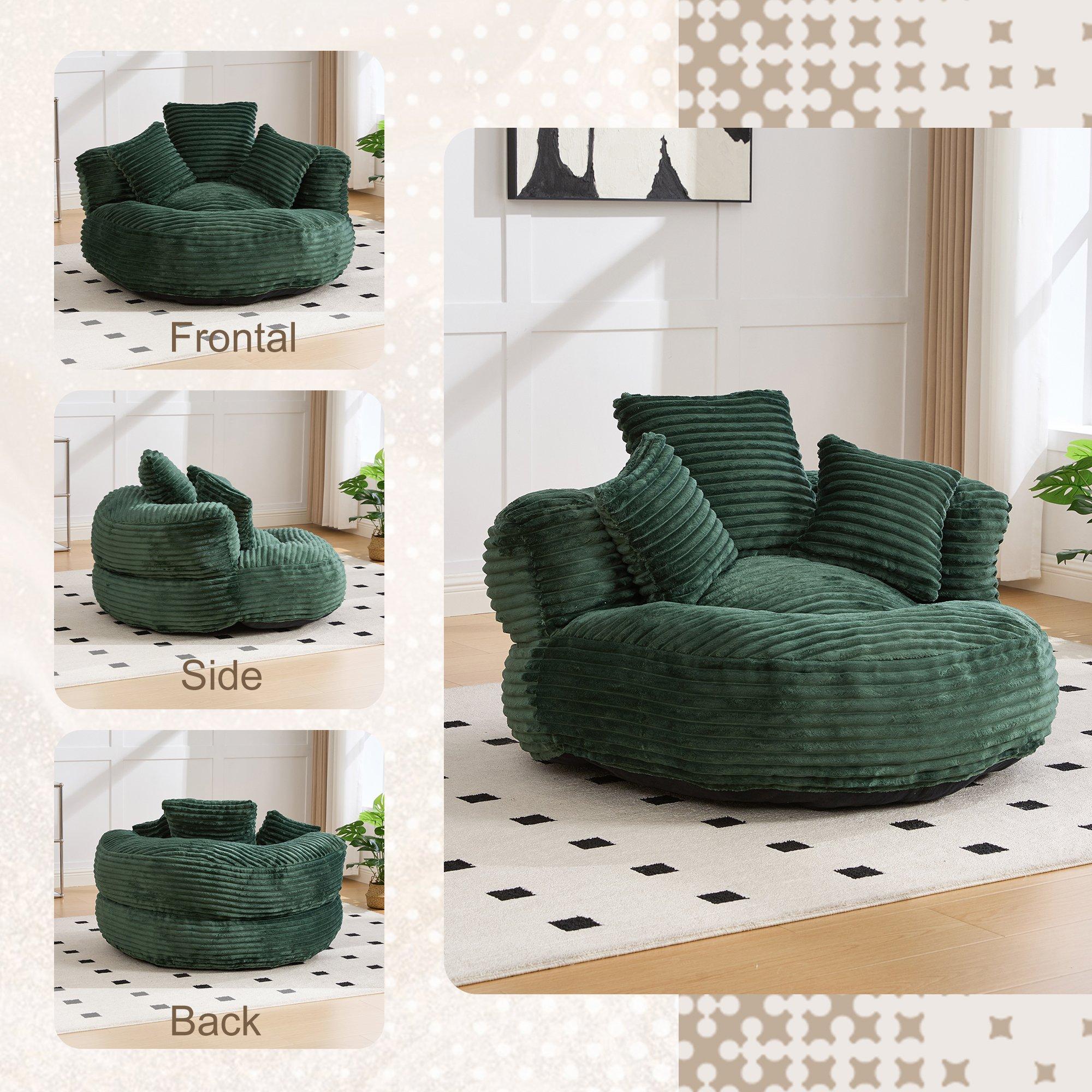 Emerald - Urban Meuble - Corduroy Bean Bag Chair with Pillows - 9