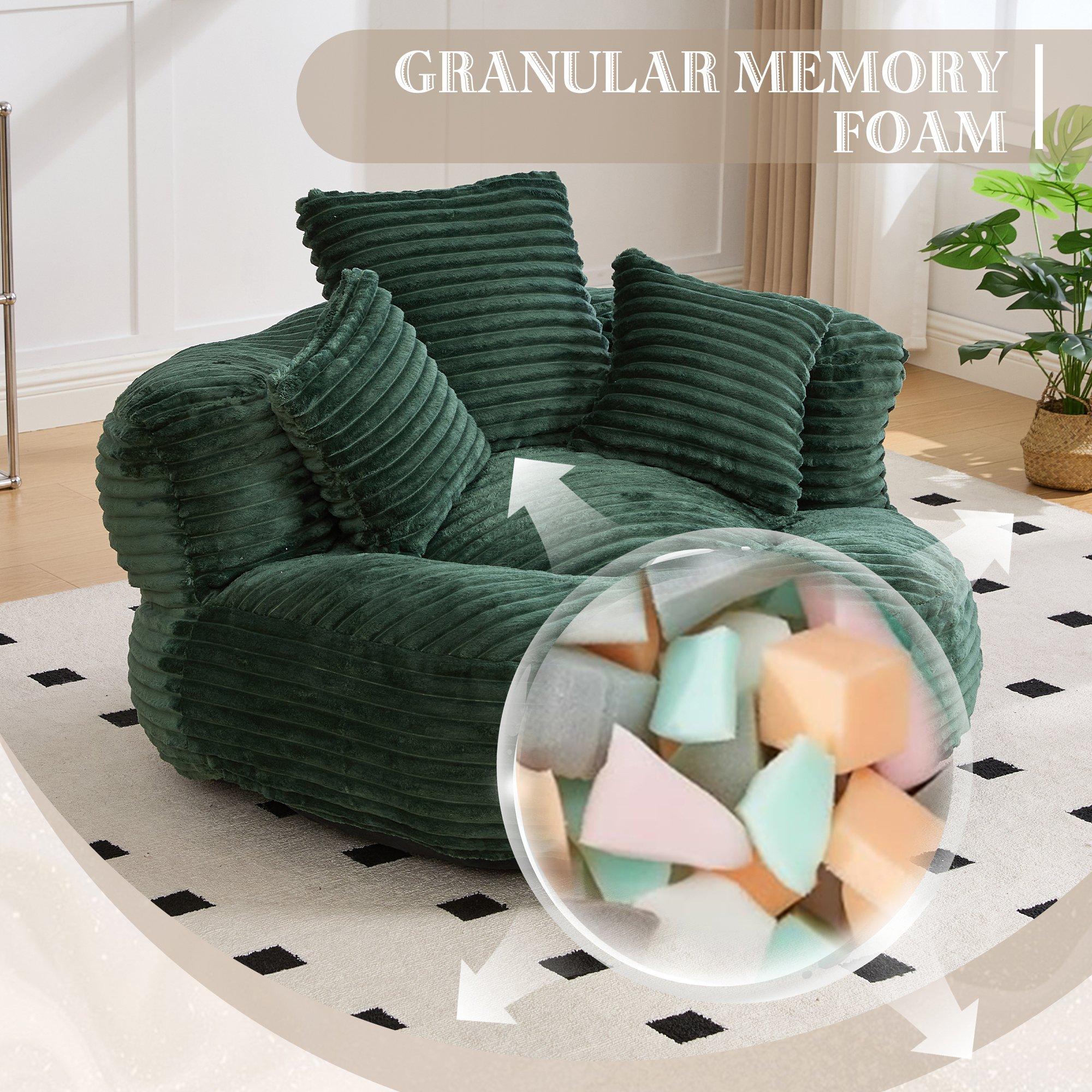 Emerald - Urban Meuble - Corduroy Bean Bag Chair with Pillows - 10