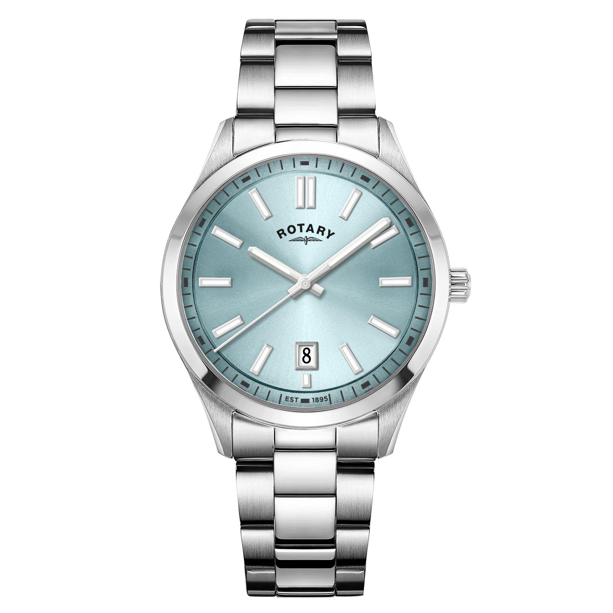 Silver - Rotary - Mens Heritage Blue Dial SS Bracelet Watch - 1